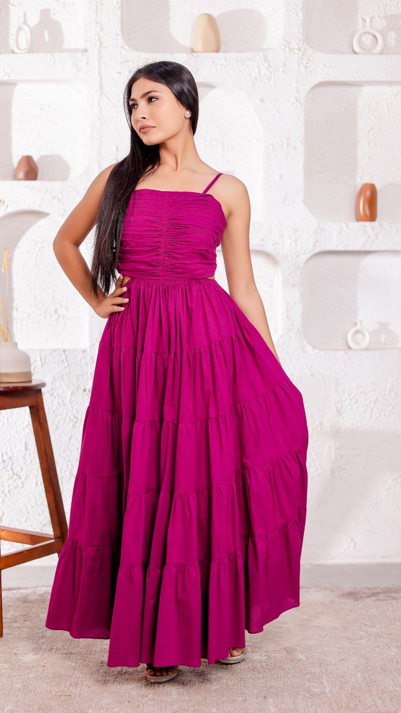 Purple Long Flared Cutout Maxi Dress