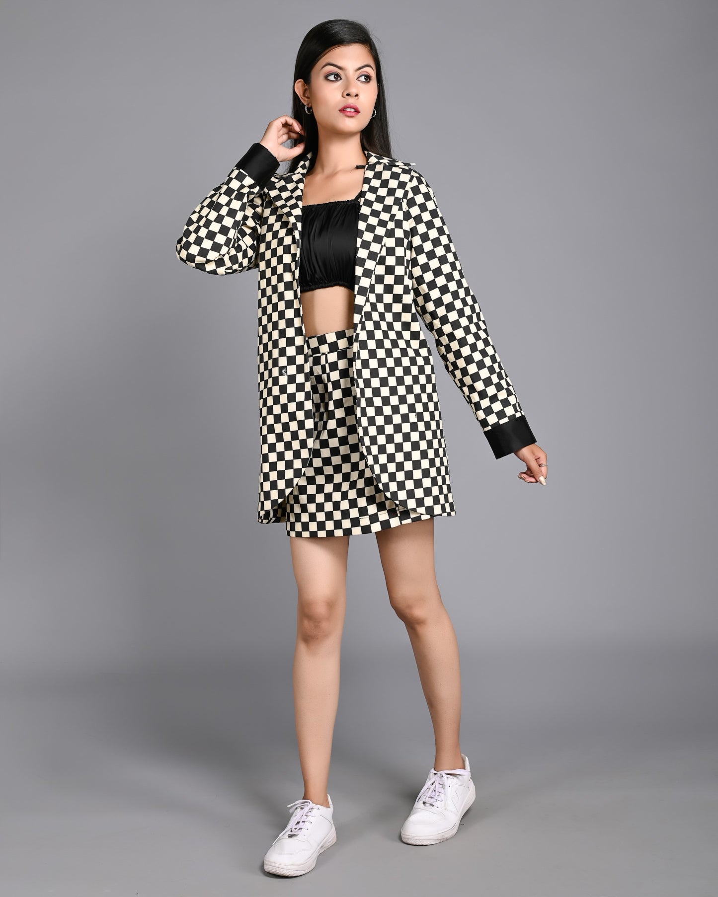 White and Black Checks 3 Piece Co-ord Set