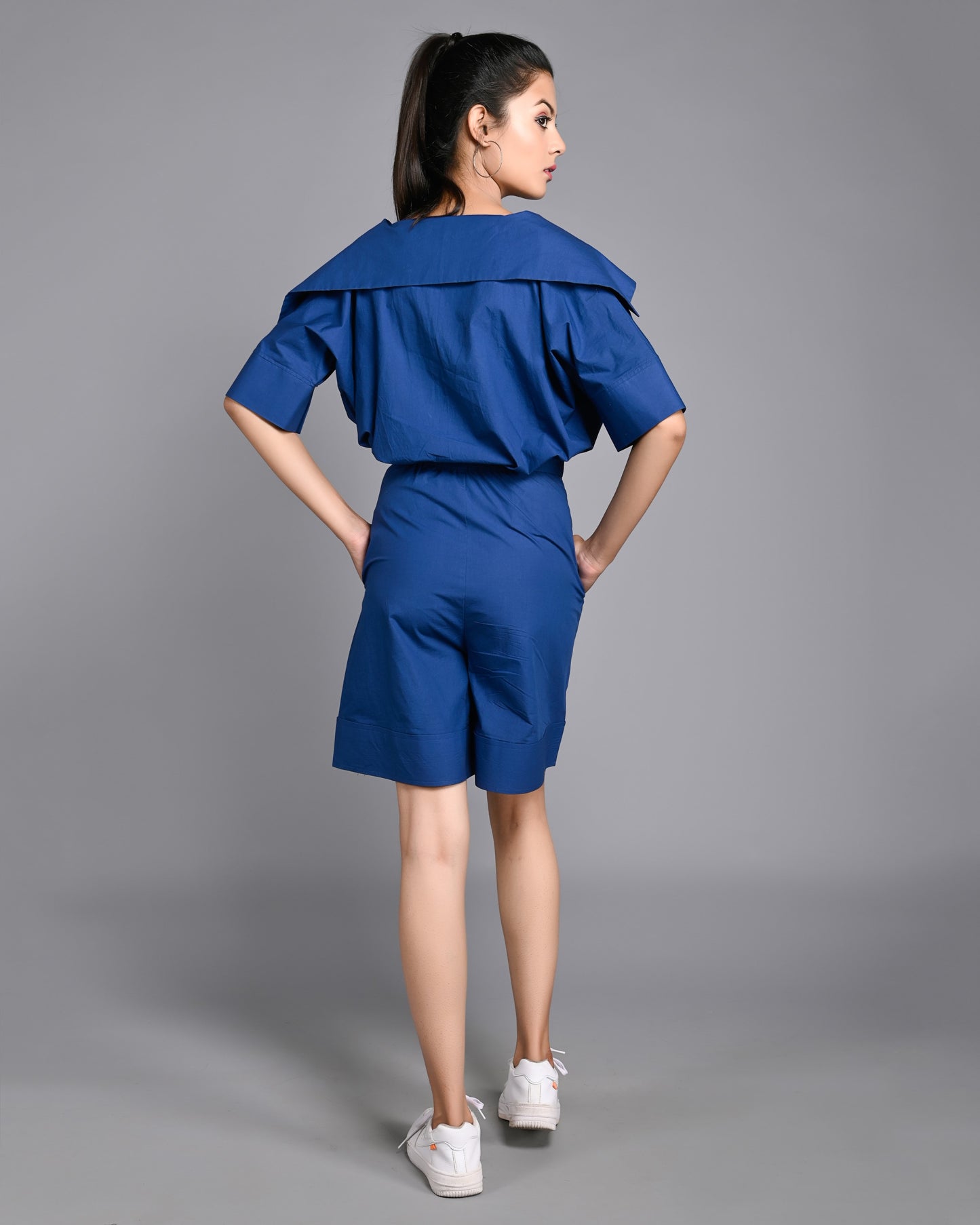 Blue Poplin Cotton Playsuit