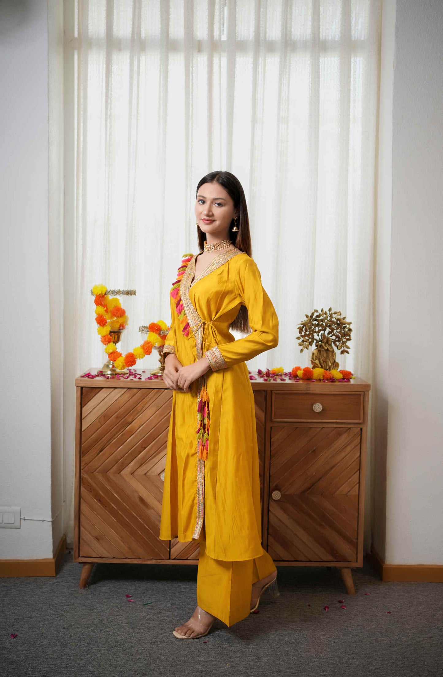 Mustard Angrakha Kurta Plazzo Set