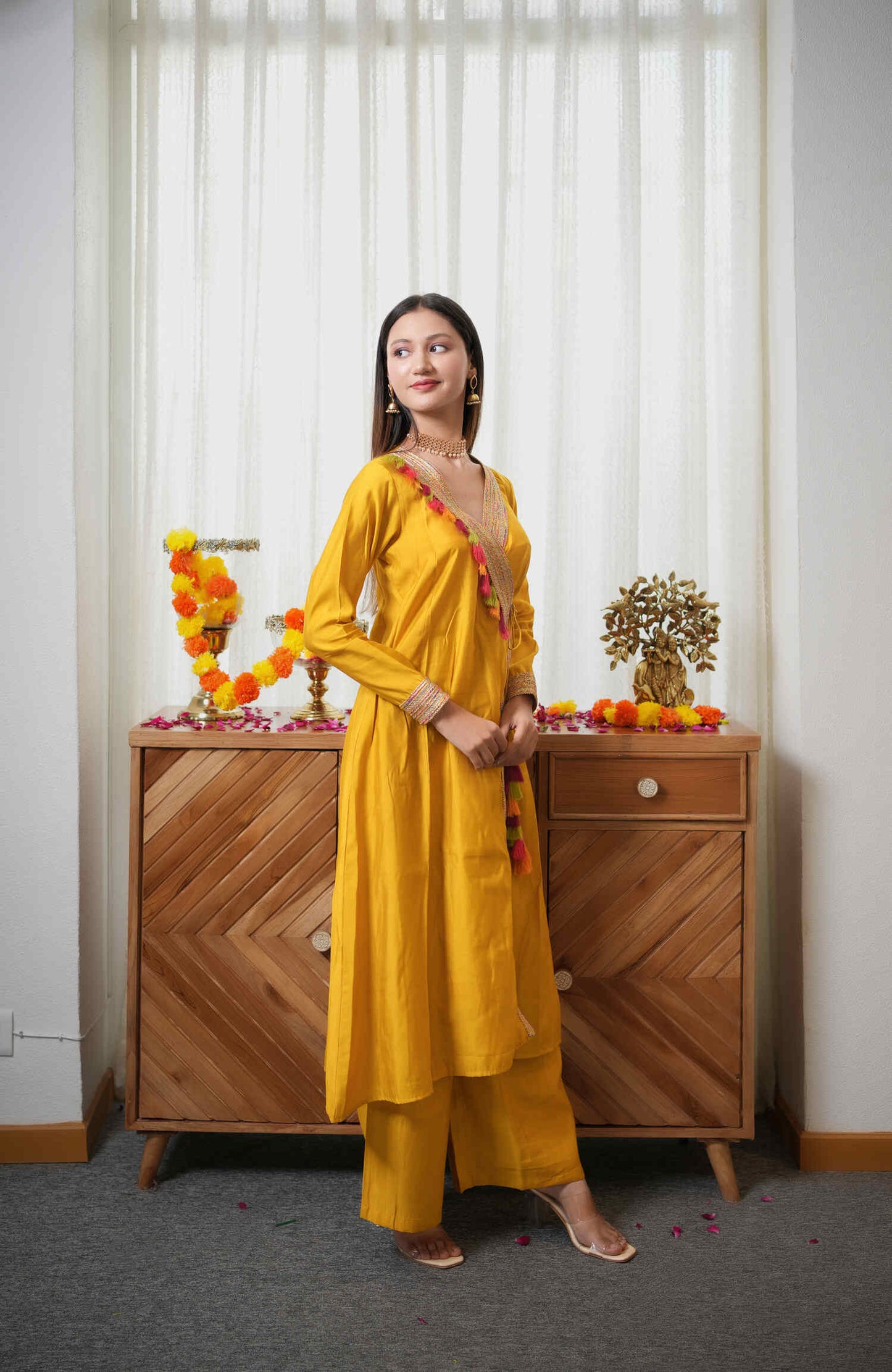 Mustard Angrakha Kurta Plazzo Set