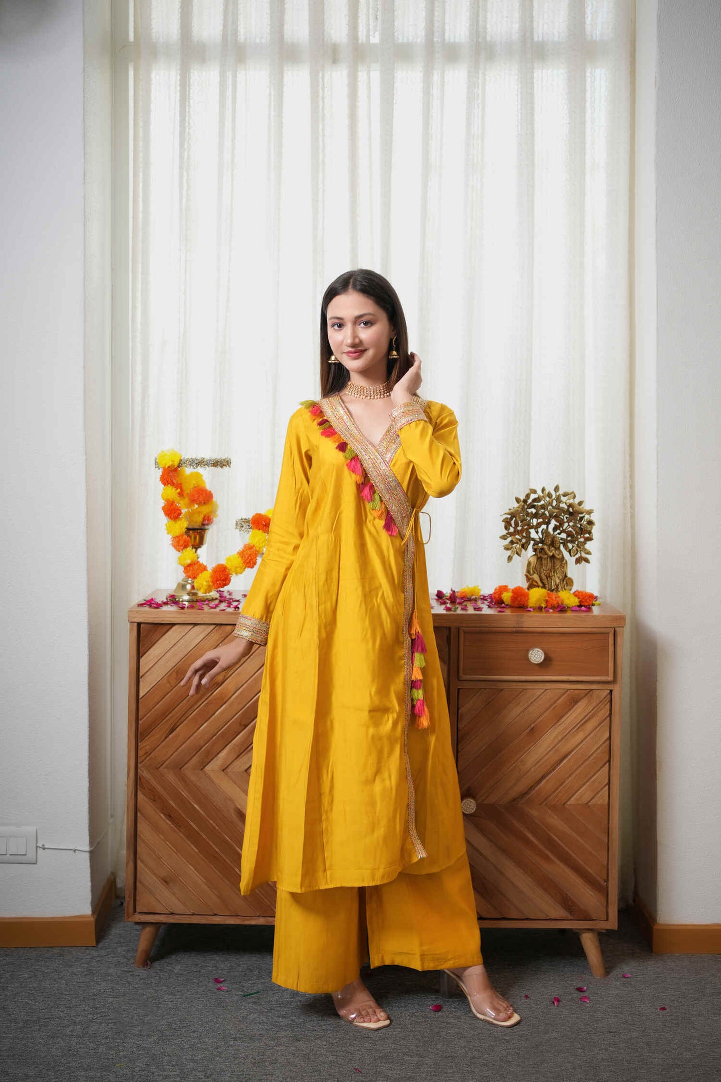 Mustard Angrakha Kurta Plazzo Set