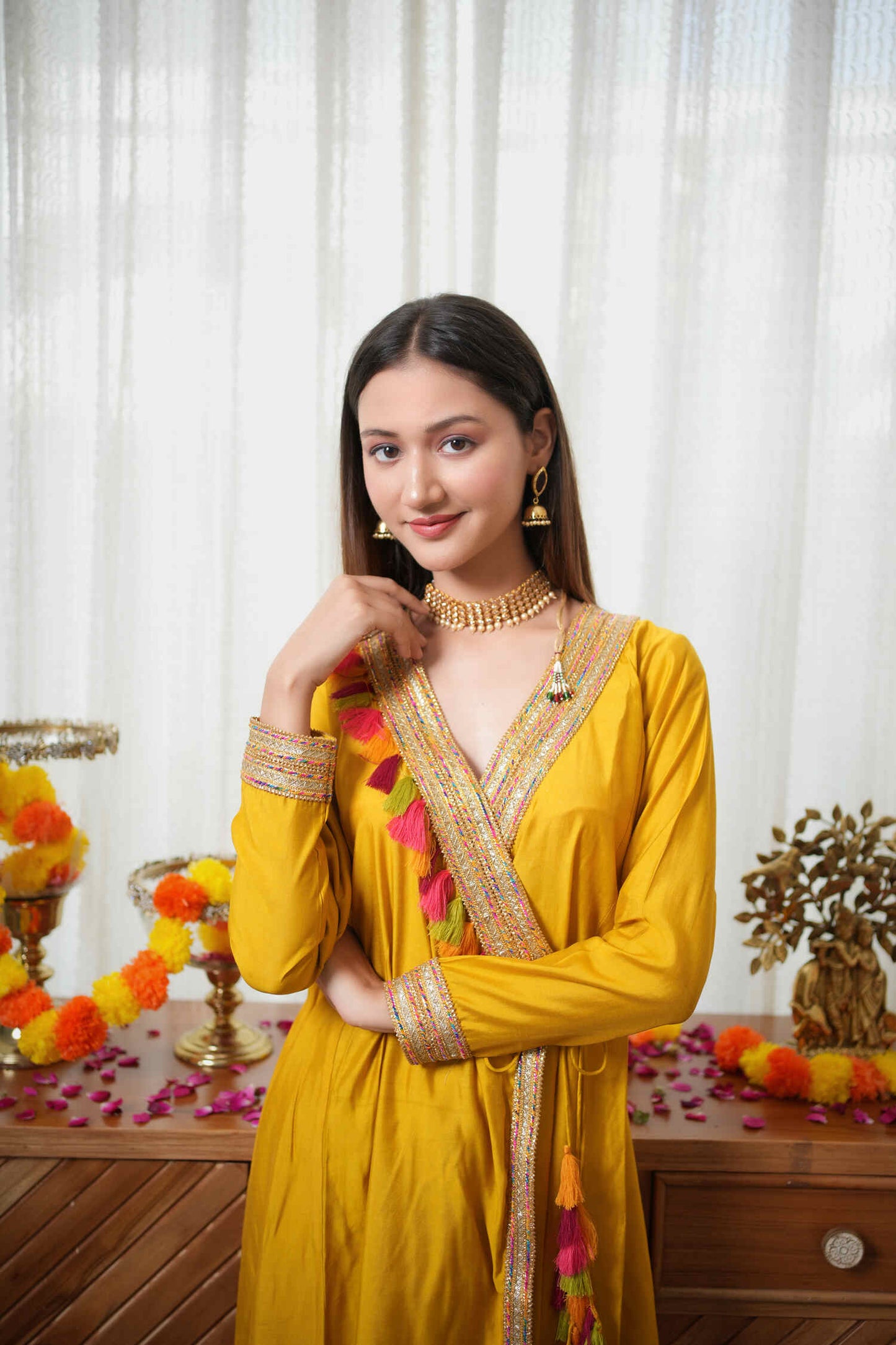 Mustard Angrakha Kurta Plazzo Set