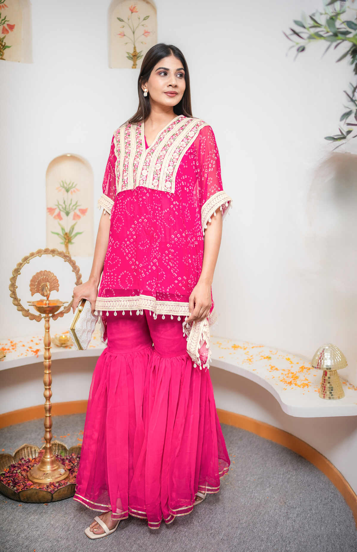 Pink Bandhani Printed Sharara Set