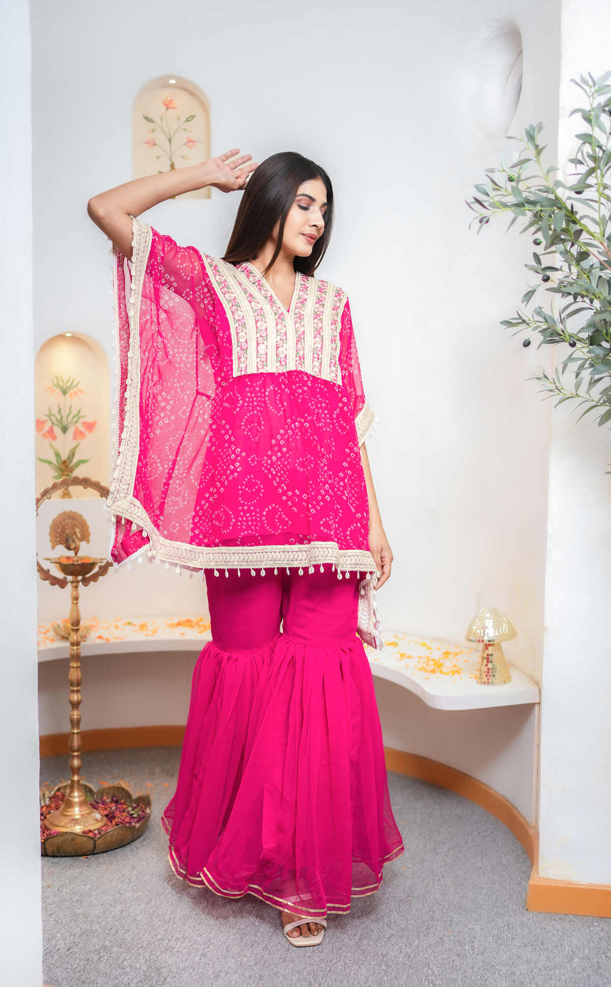 Pink Bandhani Printed Sharara Set