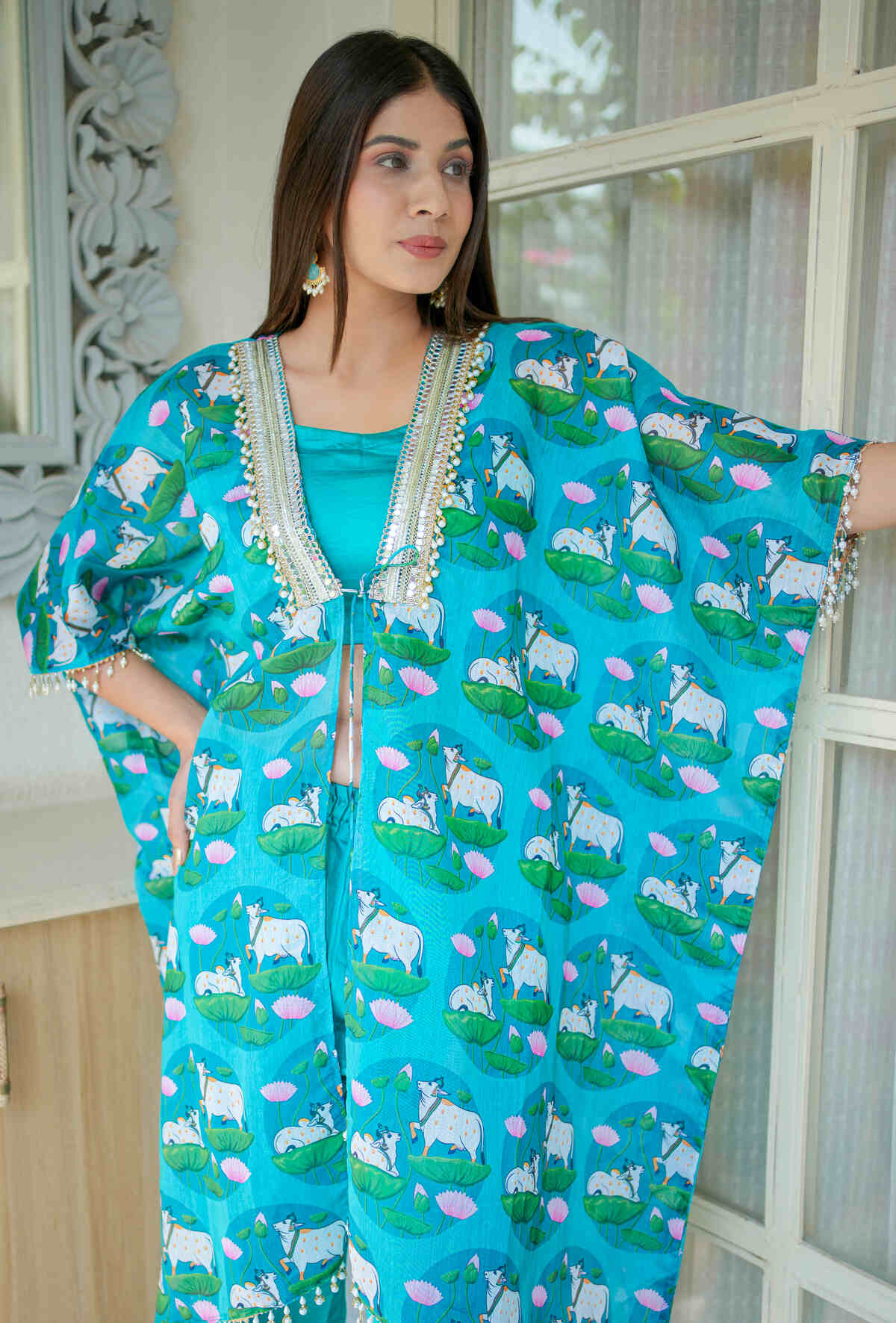 Blue Pichwai Printed Three Piece Co-ord Set