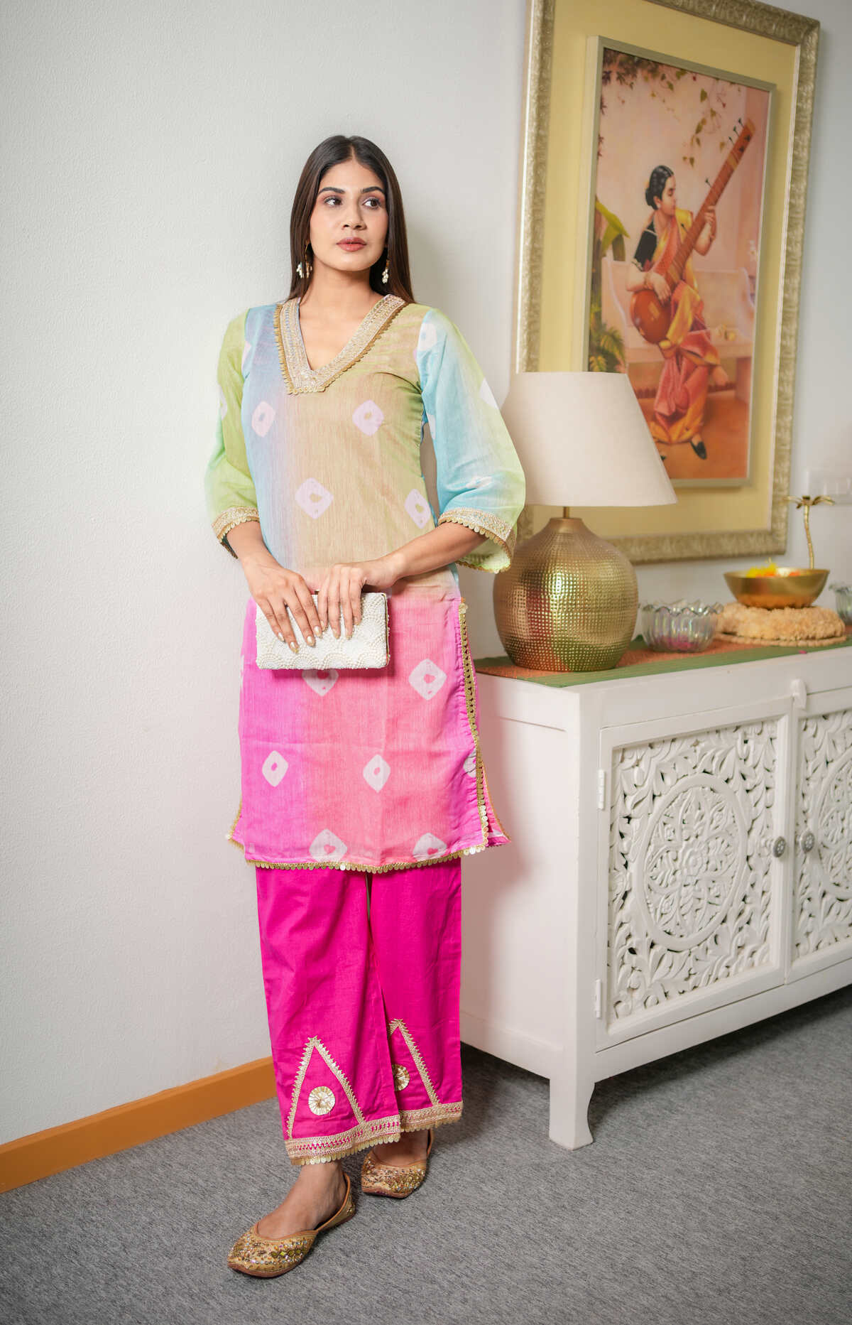 Multi-Colour Chanderi Printed Co-ord Set