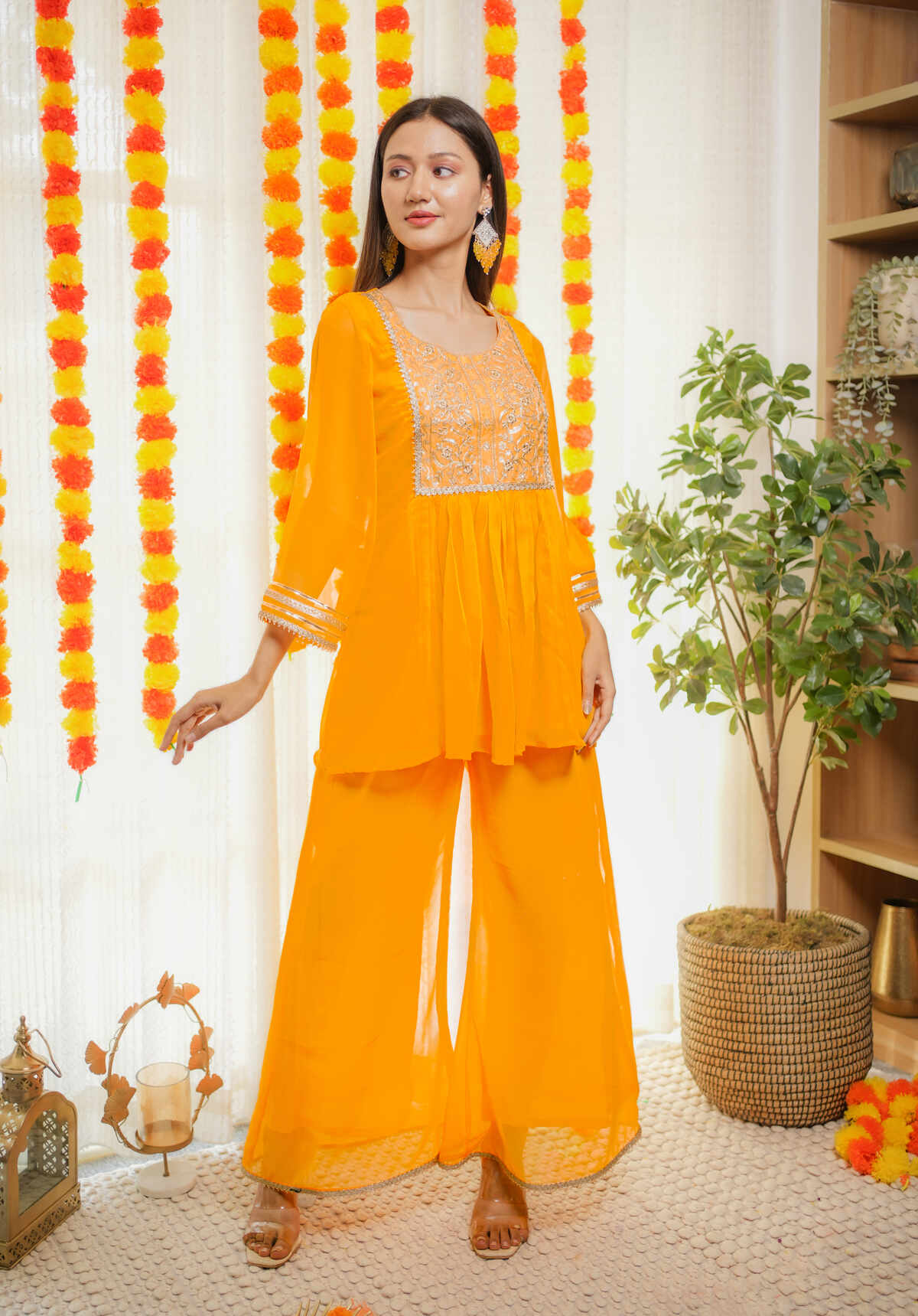 Yellow Gota Work Kurta With Sharara Set
