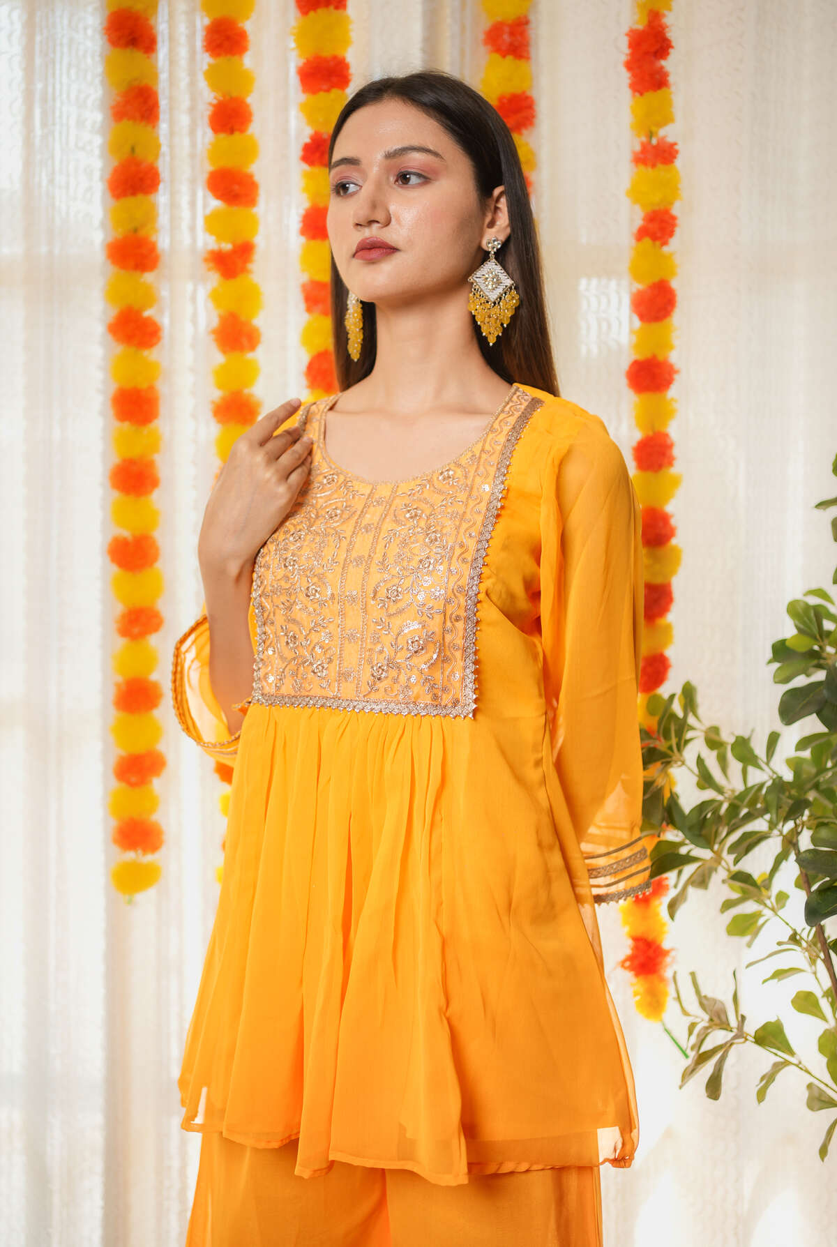 Yellow Gota Work Kurta With Sharara Set