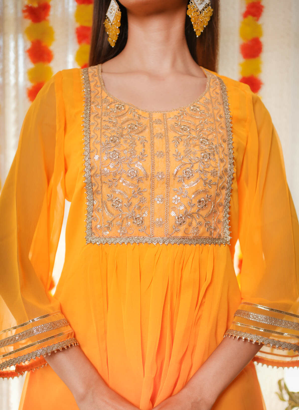 Yellow Gota Work Kurta With Sharara Set