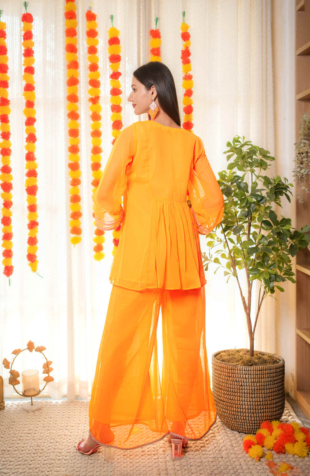 Yellow Gota Work Kurta With Sharara Set