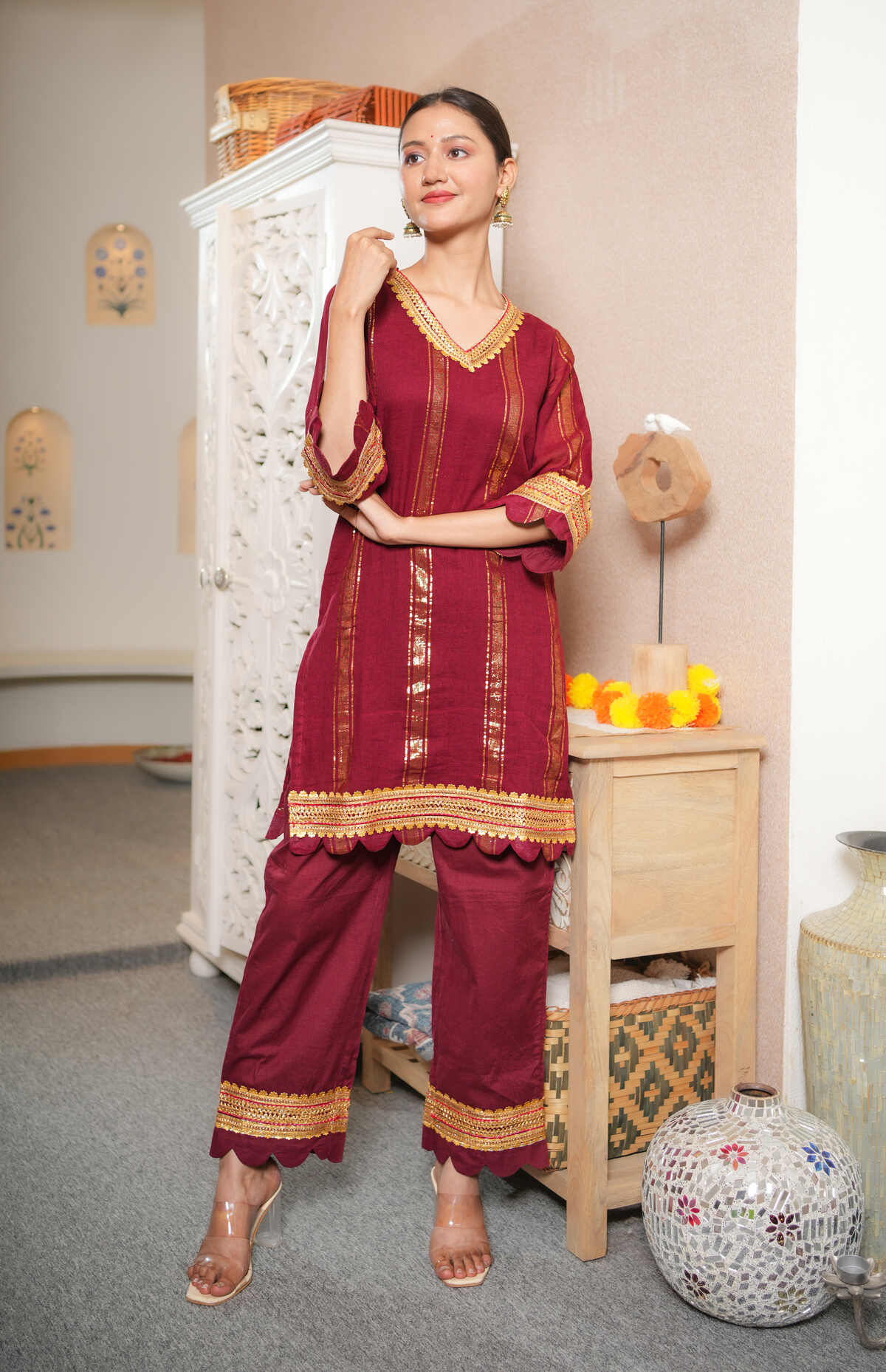 Noor Maroon Gota Work Co-ord Set