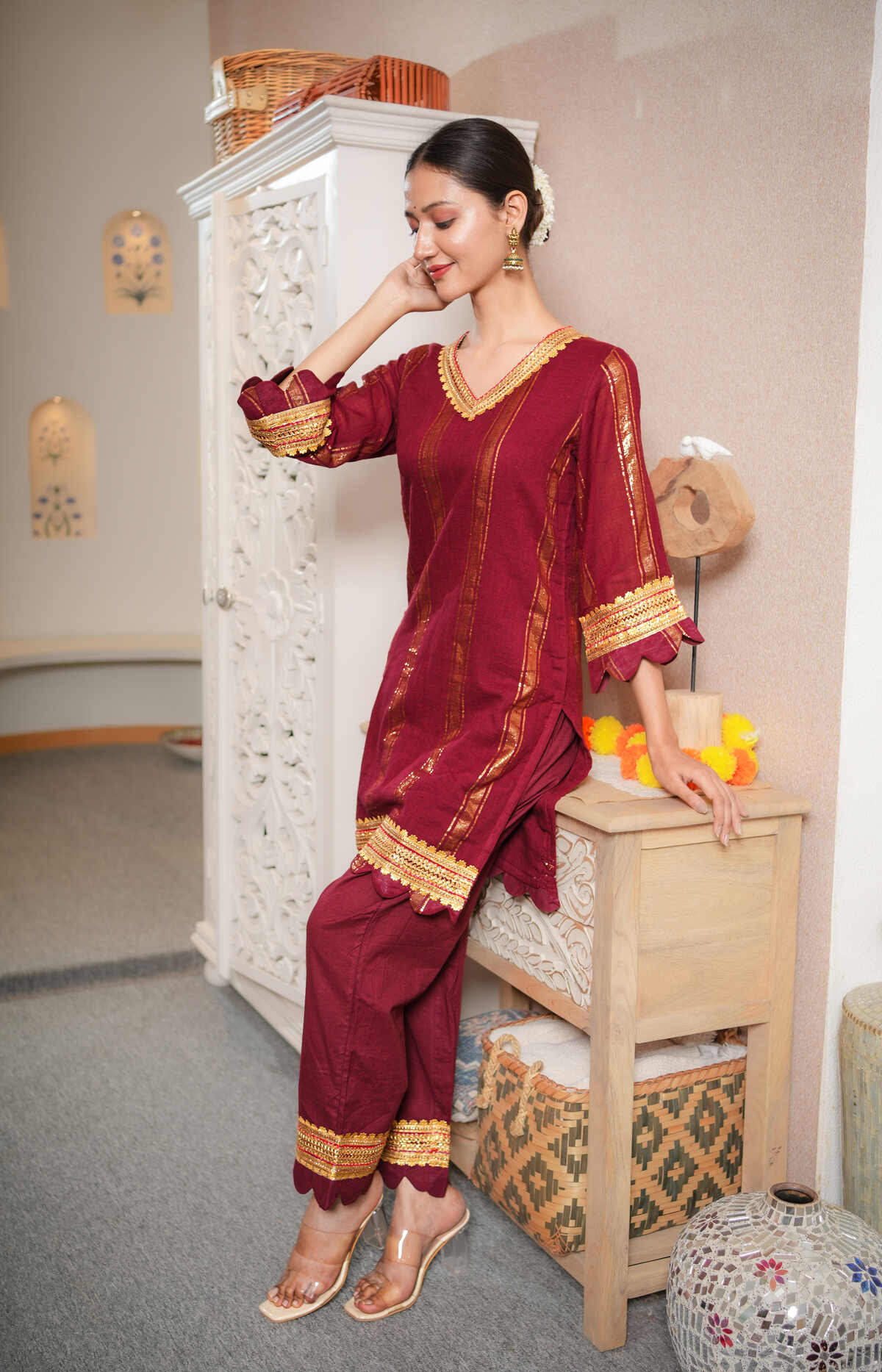 Noor Maroon Gota Work Co-ord Set