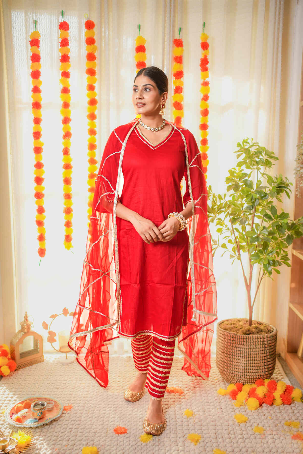 Nikhaar Red Gota Work Suit Set