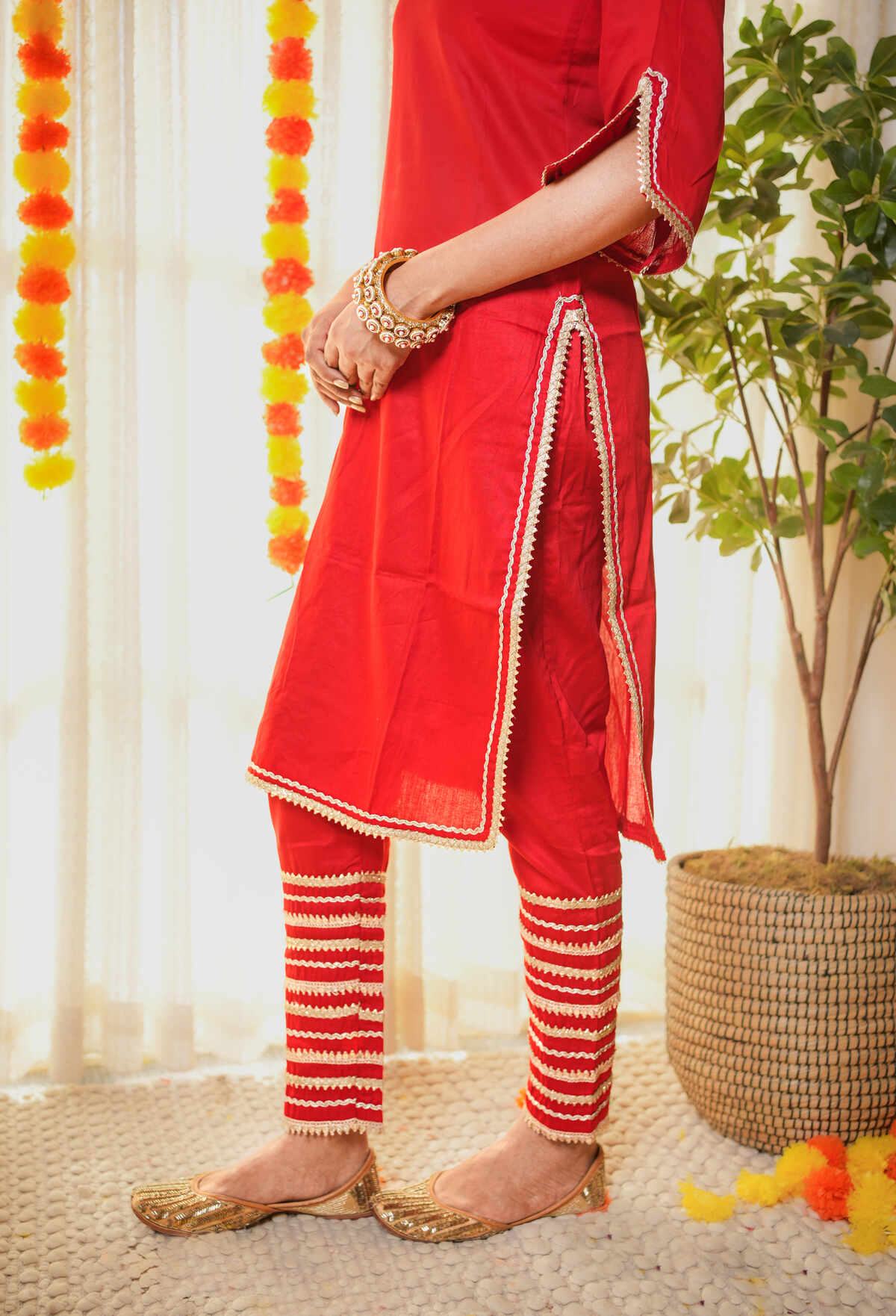 Nikhaar Red Gota Work Suit Set
