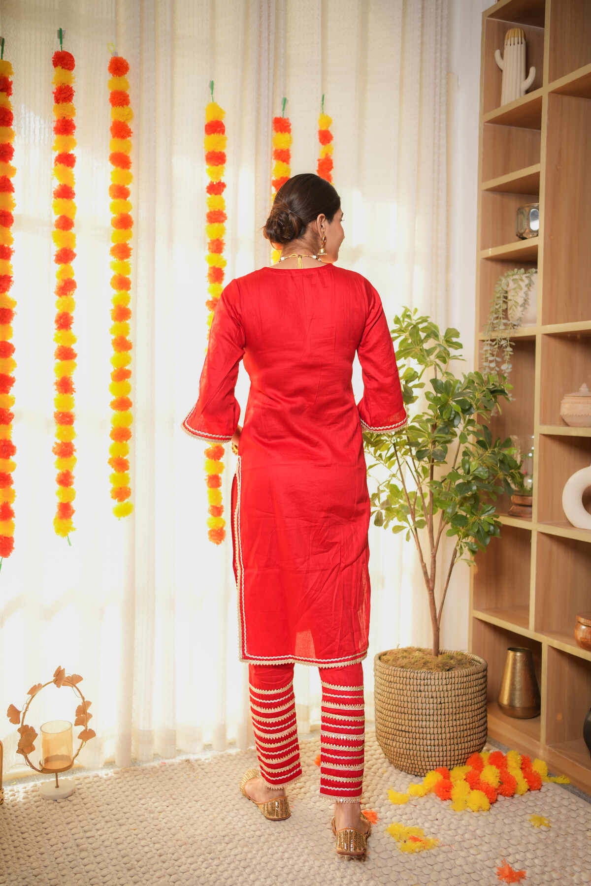 Nikhaar Red Gota Work Suit Set