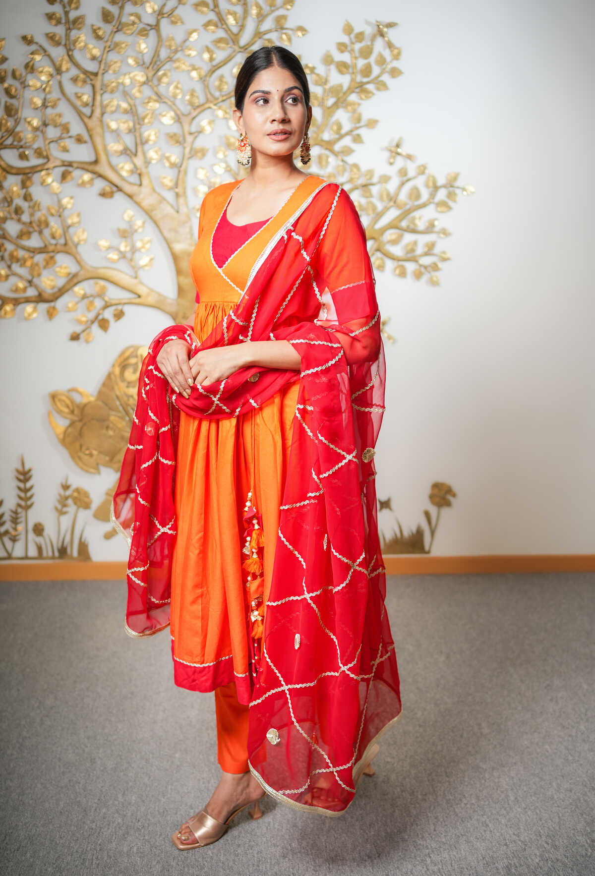 Orange Red Gota Work Suit Set