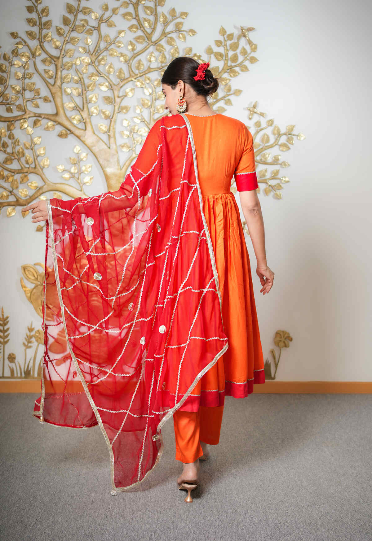 Orange Red Gota Work Suit Set