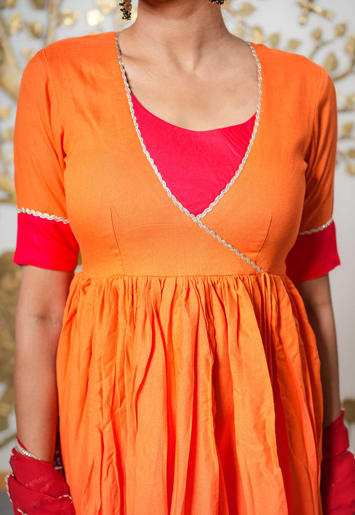 Orange Red Gota Work Suit Set