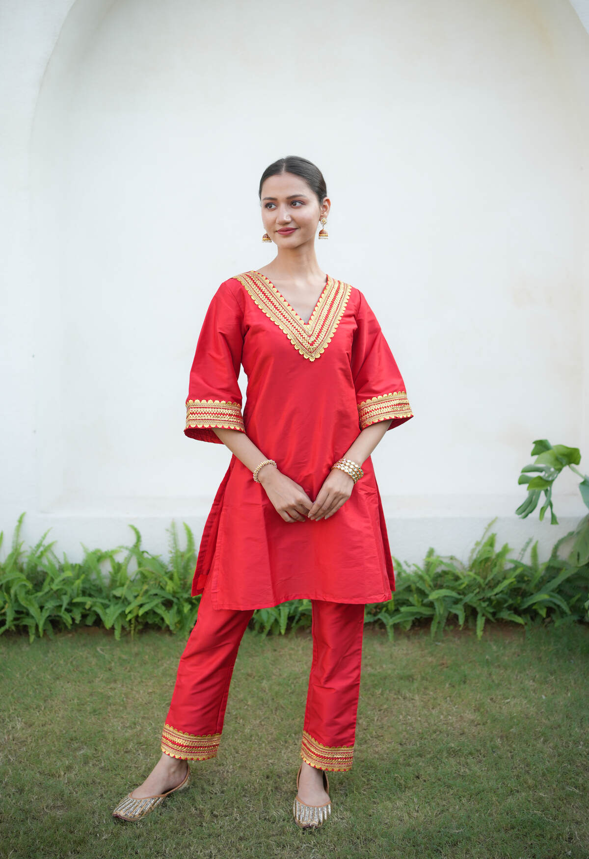 Red Golden Gota Work Co-ord Set