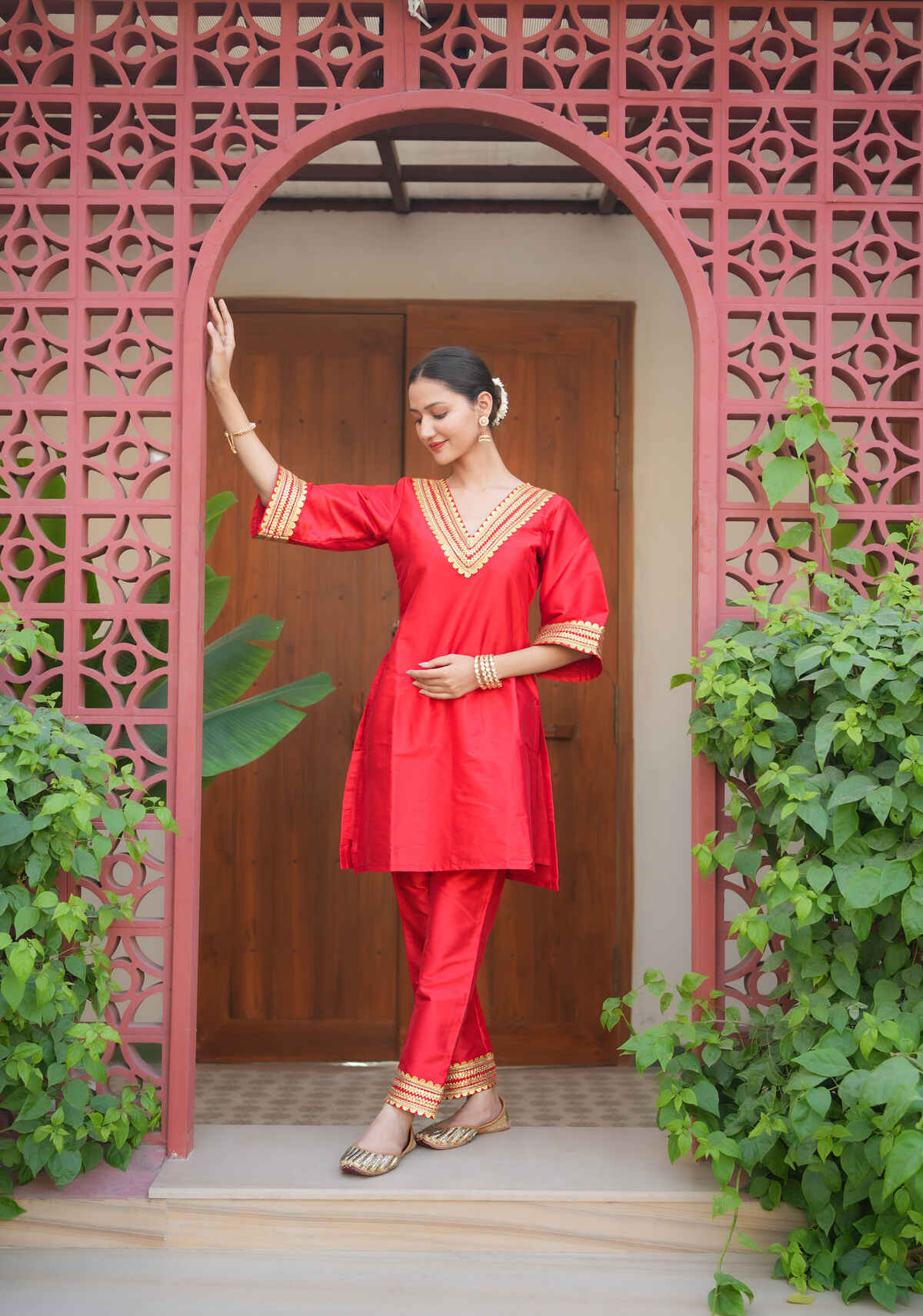 Red Golden Gota Work Co-ord Set