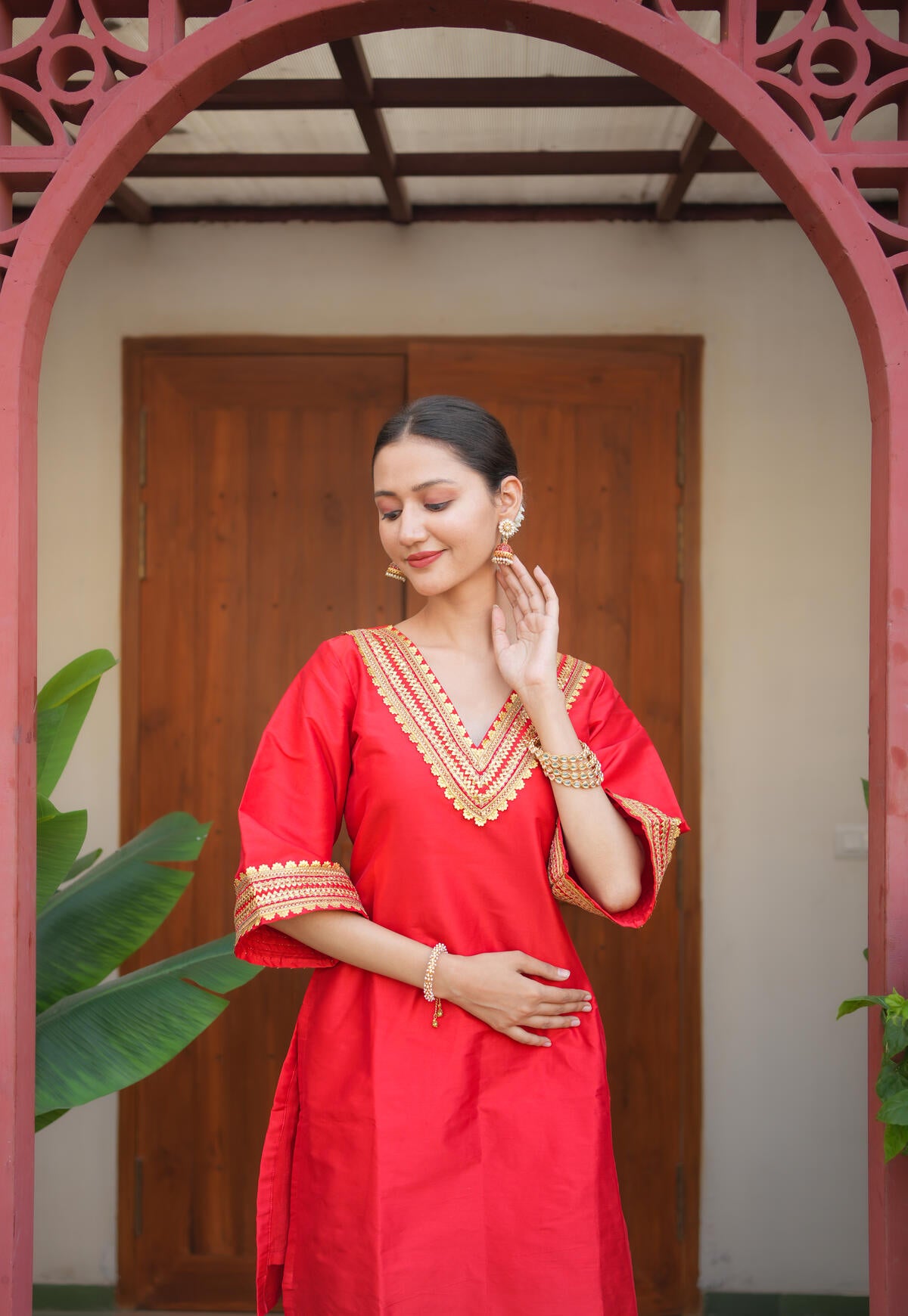 Red Golden Gota Work Co-ord Set