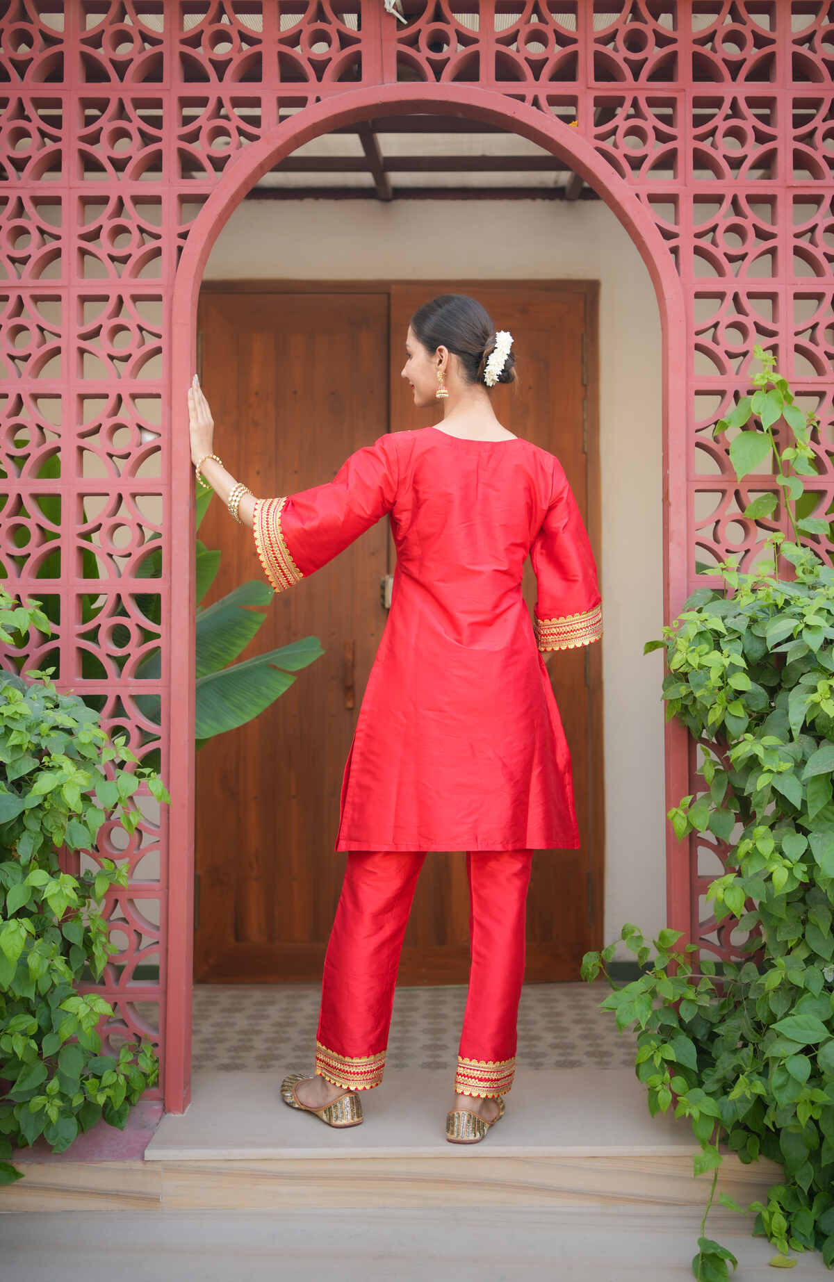 Red Golden Gota Work Co-ord Set