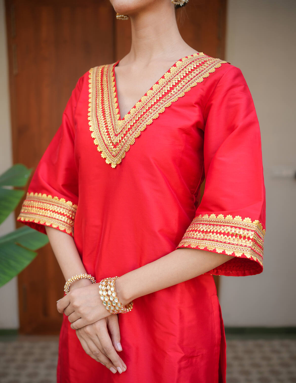 Red Golden Gota Work Co-ord Set