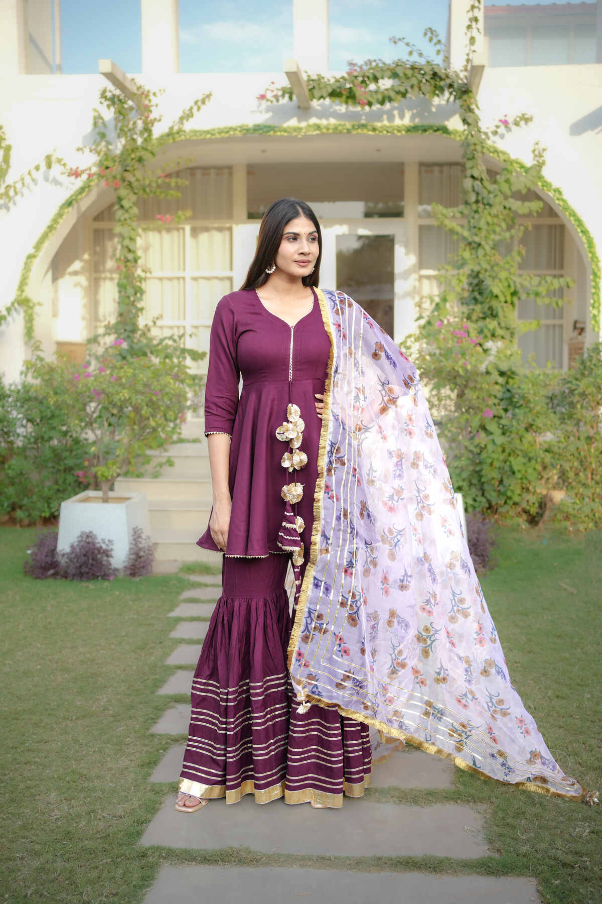 Noor Wine Sharara Set