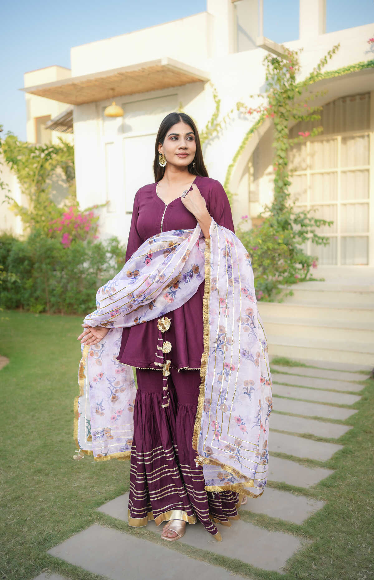 Noor Wine Sharara Set