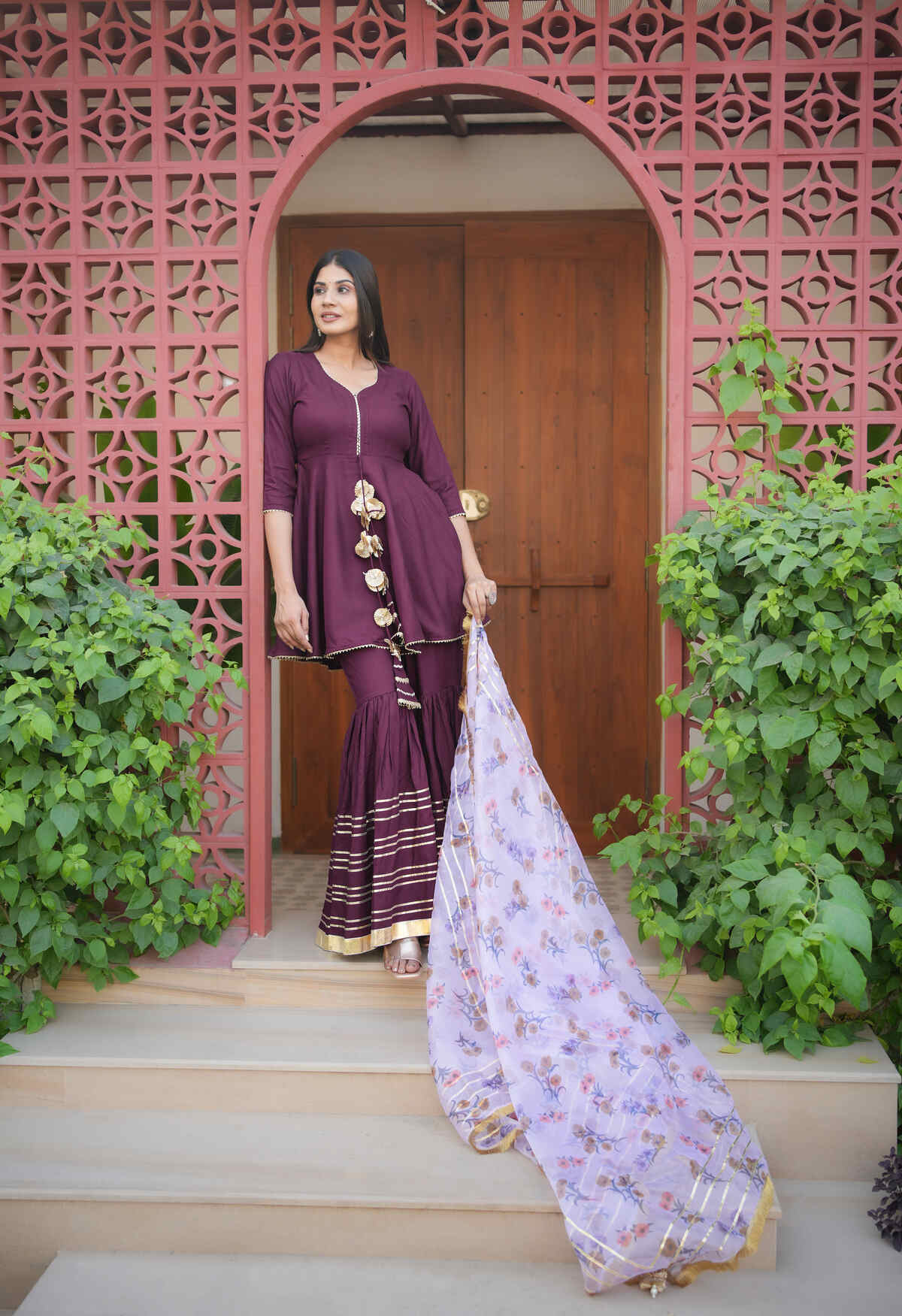 Noor Wine Sharara Set