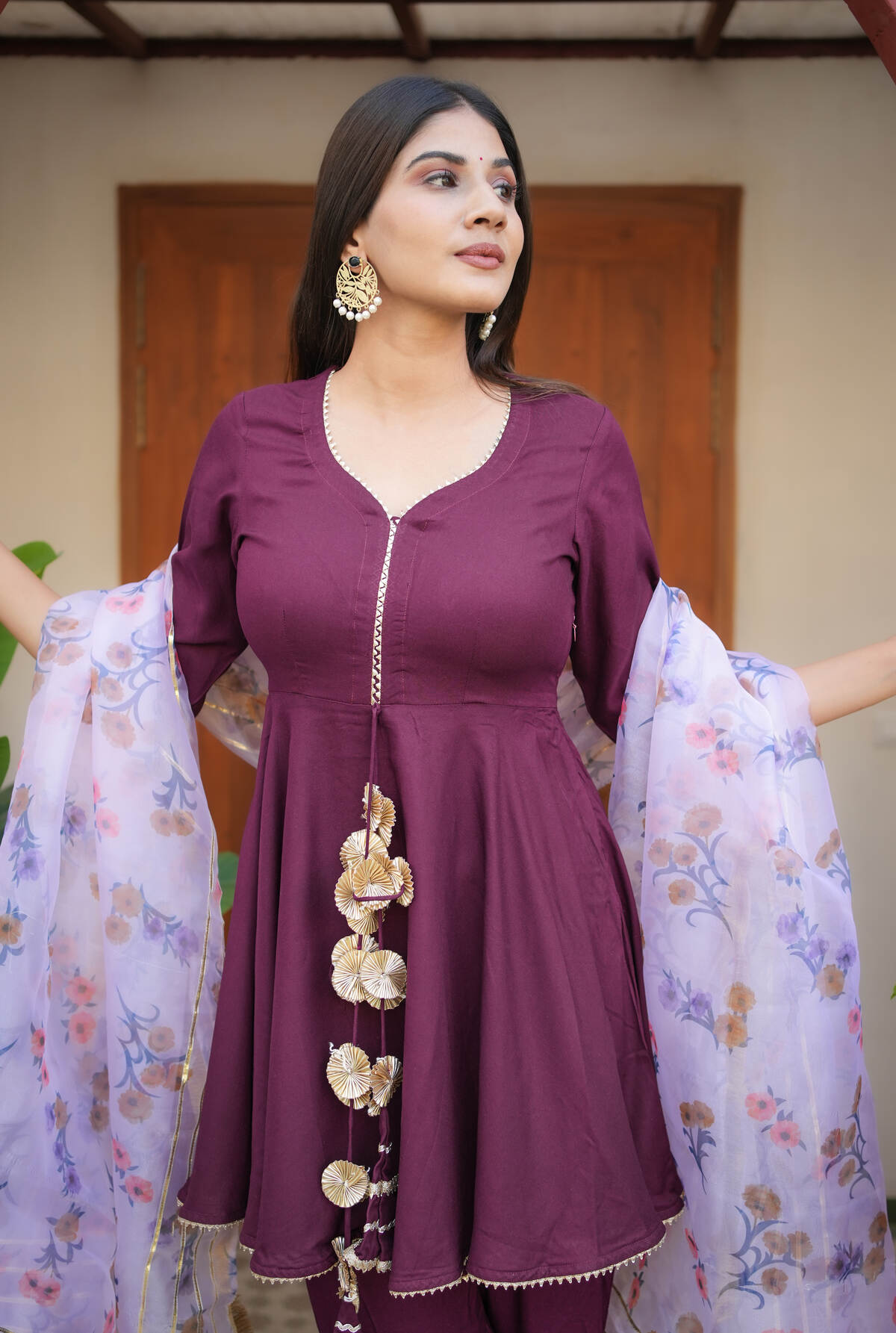 Noor Wine Sharara Set