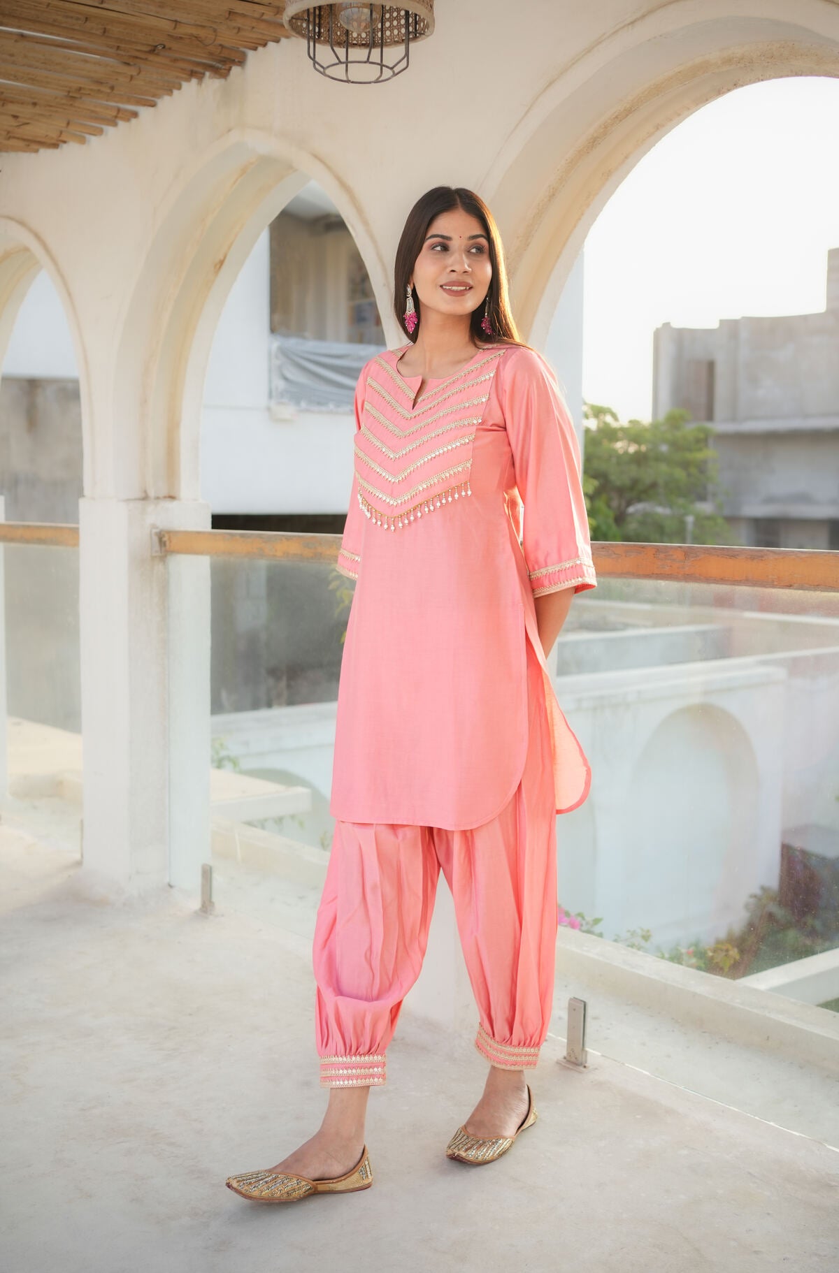 Pink and Peach Gota Work Modal Muslin Co-ord Set