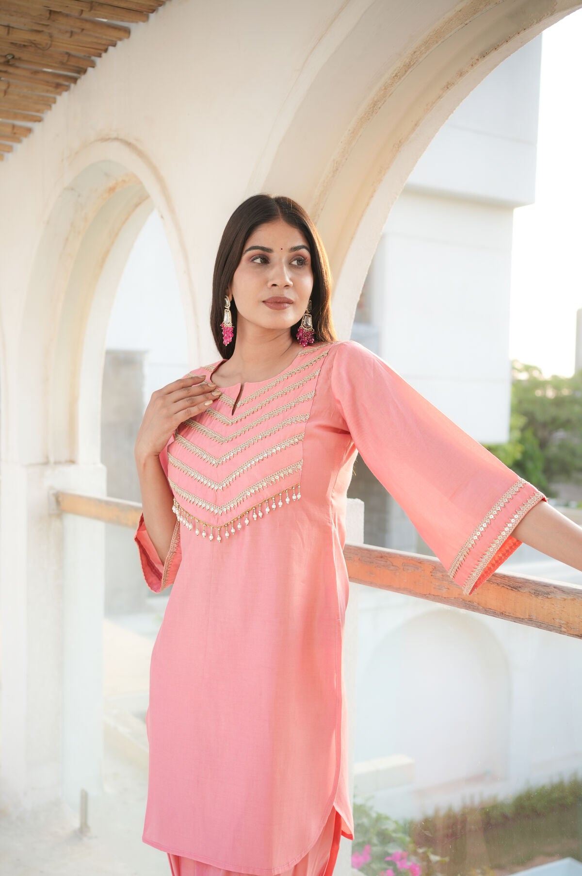 Pink and Peach Gota Work Modal Muslin Co-ord Set