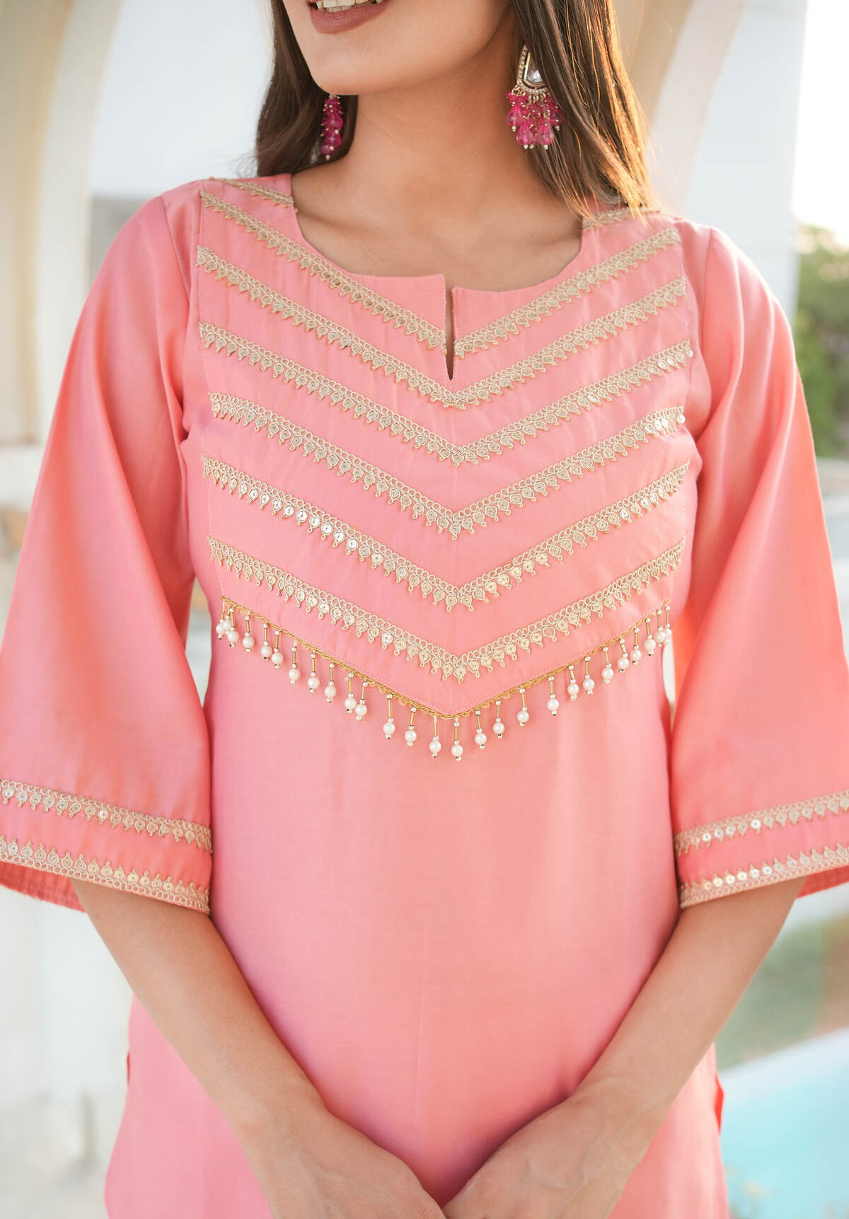 Pink and Peach Gota Work Modal Muslin Co-ord Set
