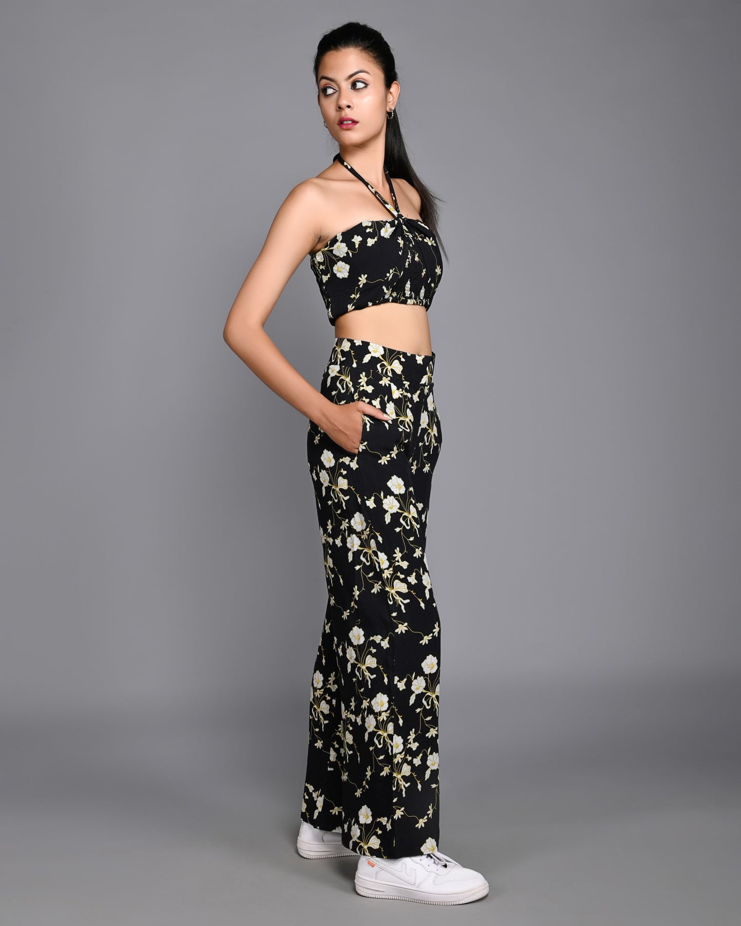 Black Floral Print Co-ord Set