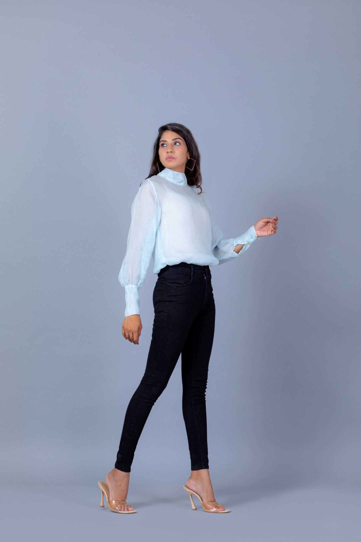 Blue Organza High Neck Top