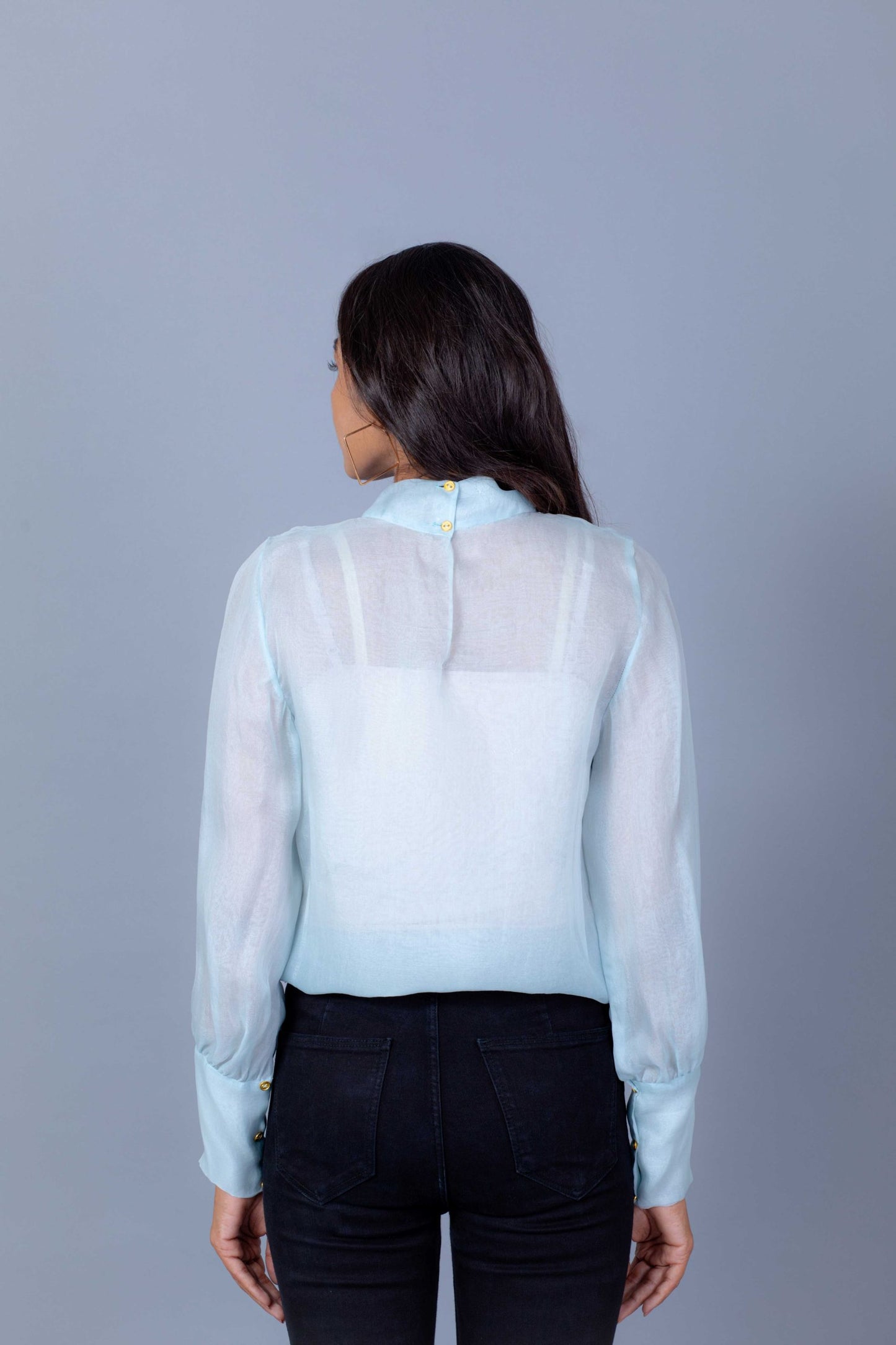 Blue Organza High Neck Top