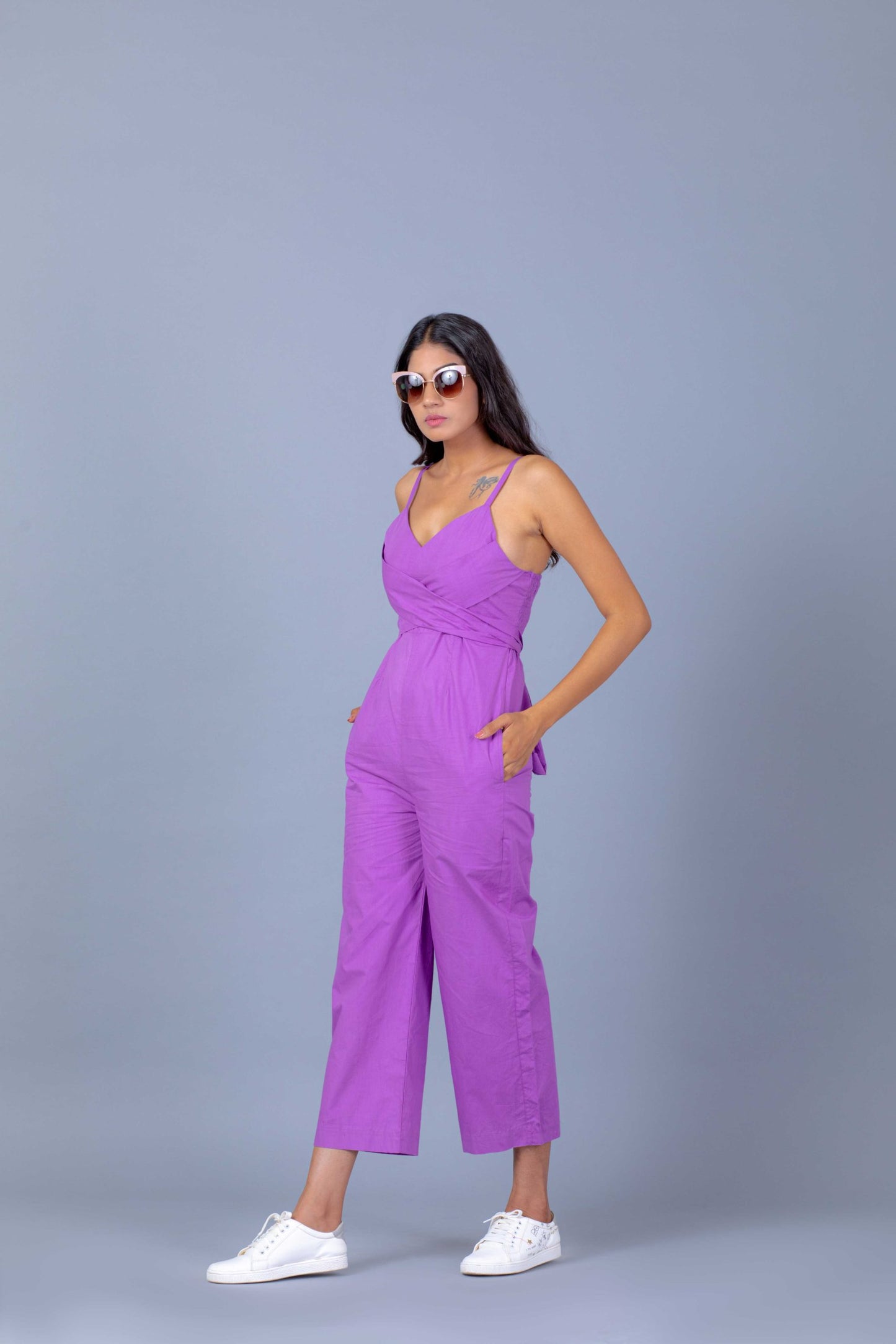 Lavender Jump Suit with Smoking Detail at Back