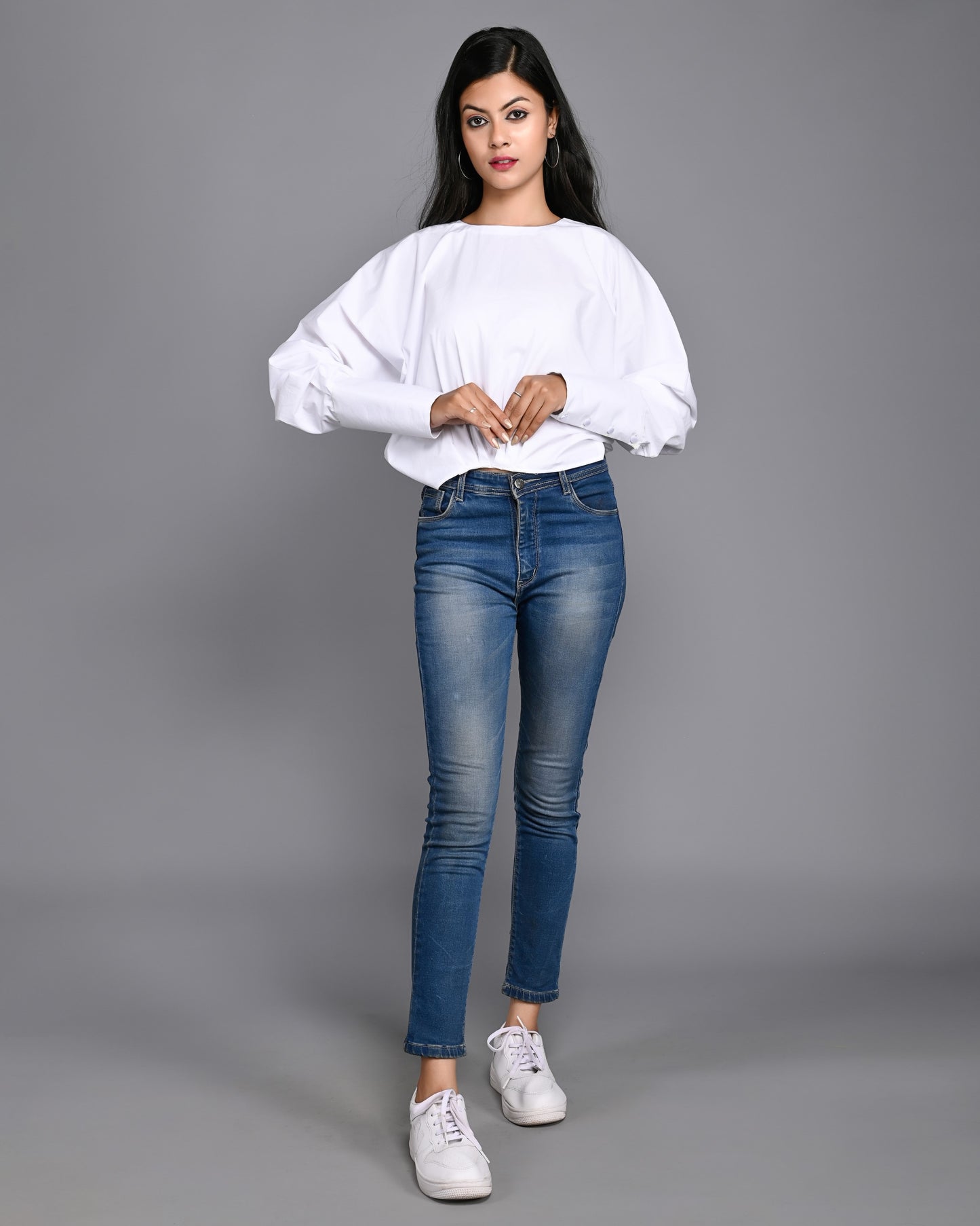 White Elasticated Poplin Top