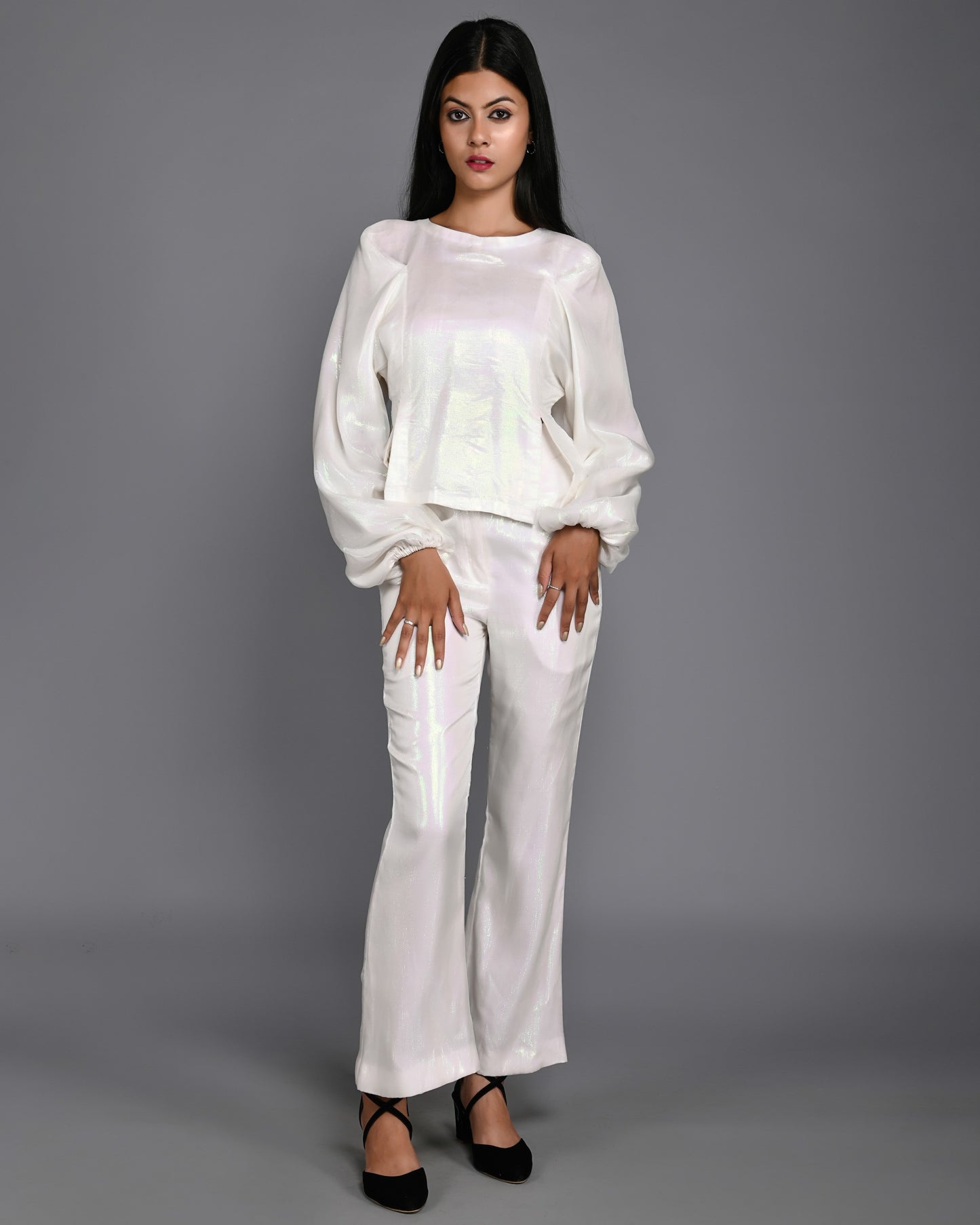 White Shimmer Silk Top