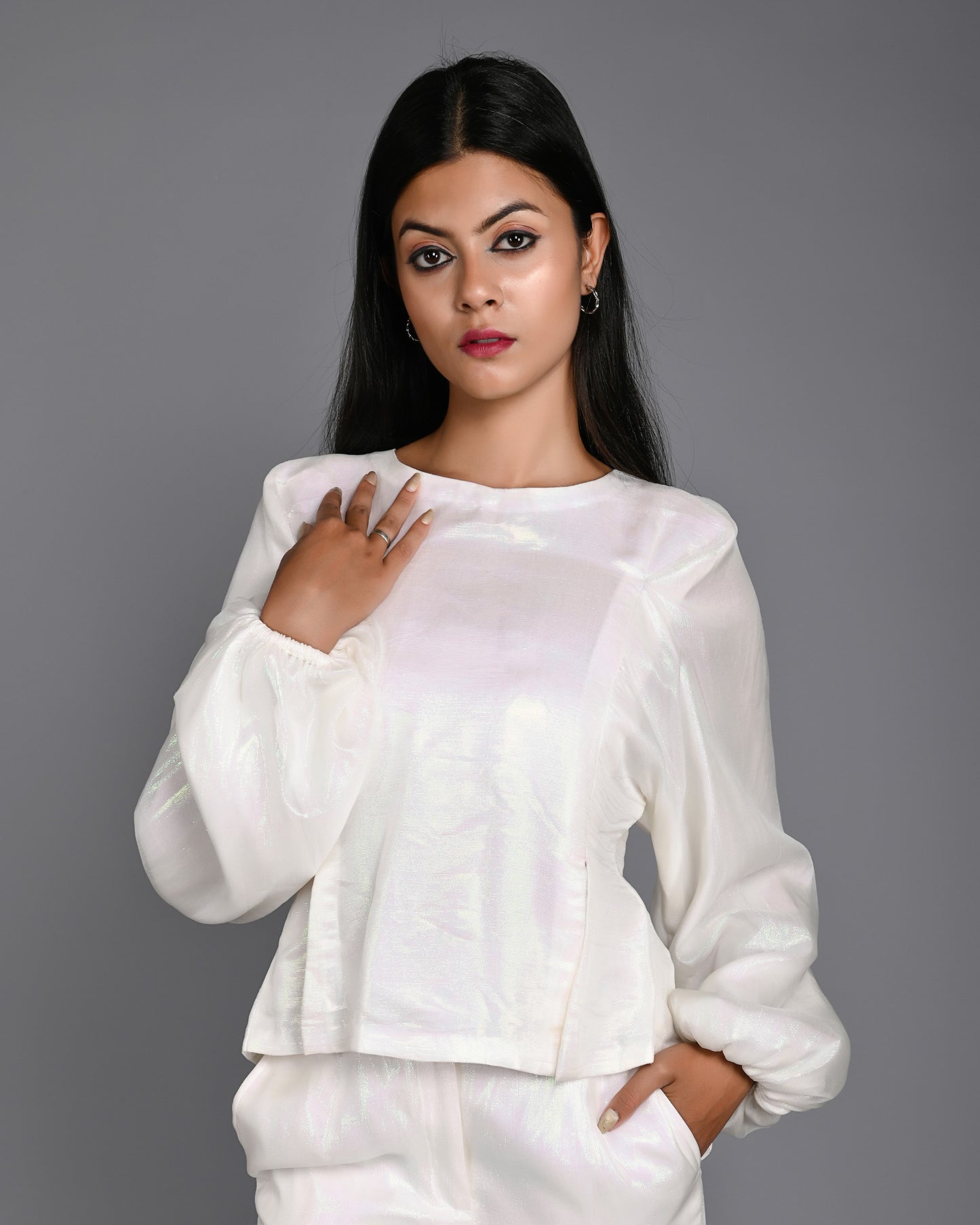 White Shimmer Party Wear Co-ord Set
