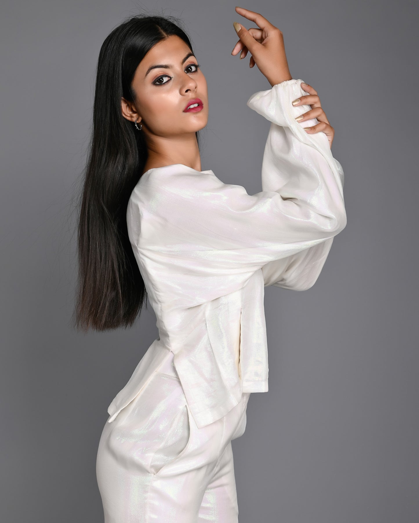 White Shimmer Silk Top