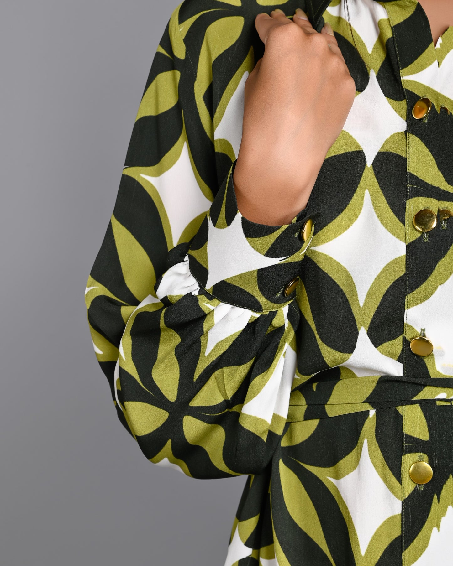 Printed Shirt Collar Dress With Belt
