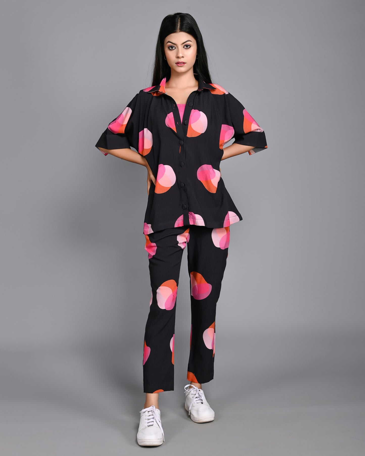 Black Polka Dot Shirt Co-ord Set