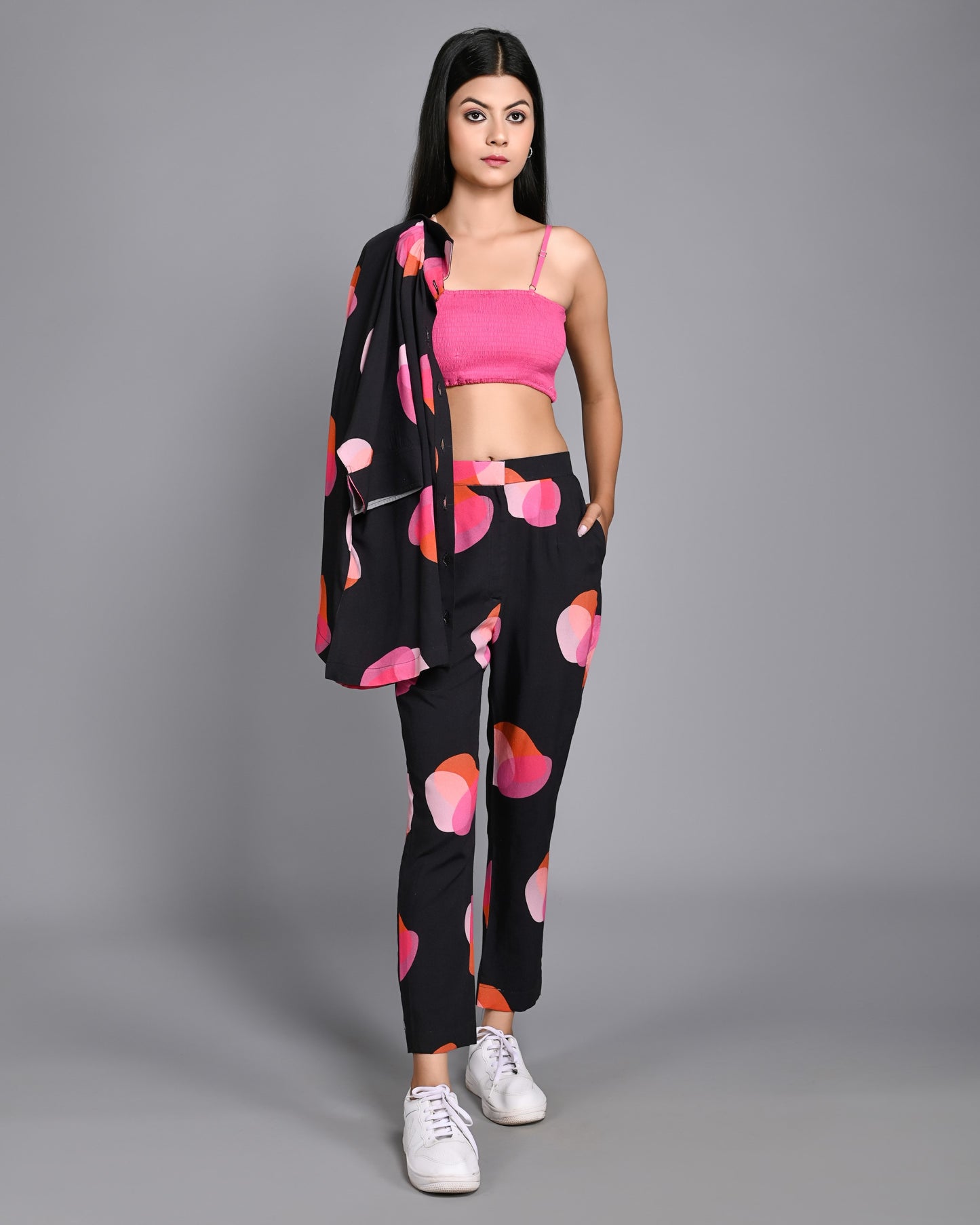 Black Polka Dot Printed Loose Fit Shirt