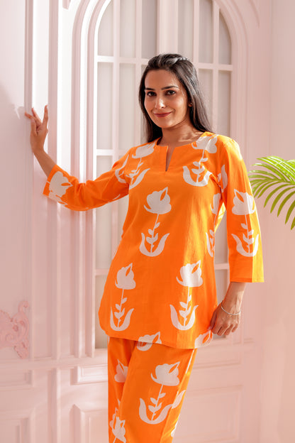 Orange & White Printed Co-ord Set