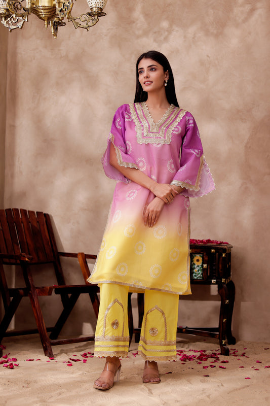 Chanderi Bhandani Printed Kurta Co-ord Set