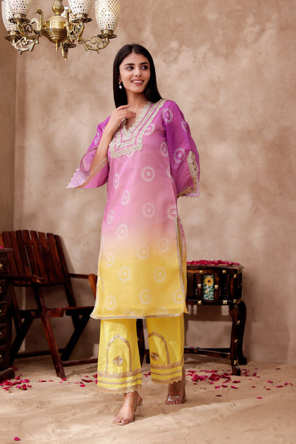 Chanderi Bhandani Printed Kurta Co-ord Set