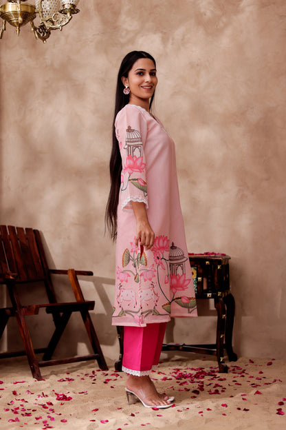 Pichwai Printed Chanderi Kurta Co-ord Set